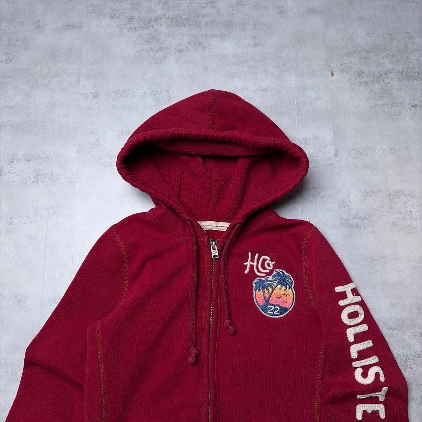 Other Y2K Burgundy Hollister Surf Grunge Thermal Zip Up Hoodie Size XS / US 0-2 / IT 36-38 - 3 Thumbnail