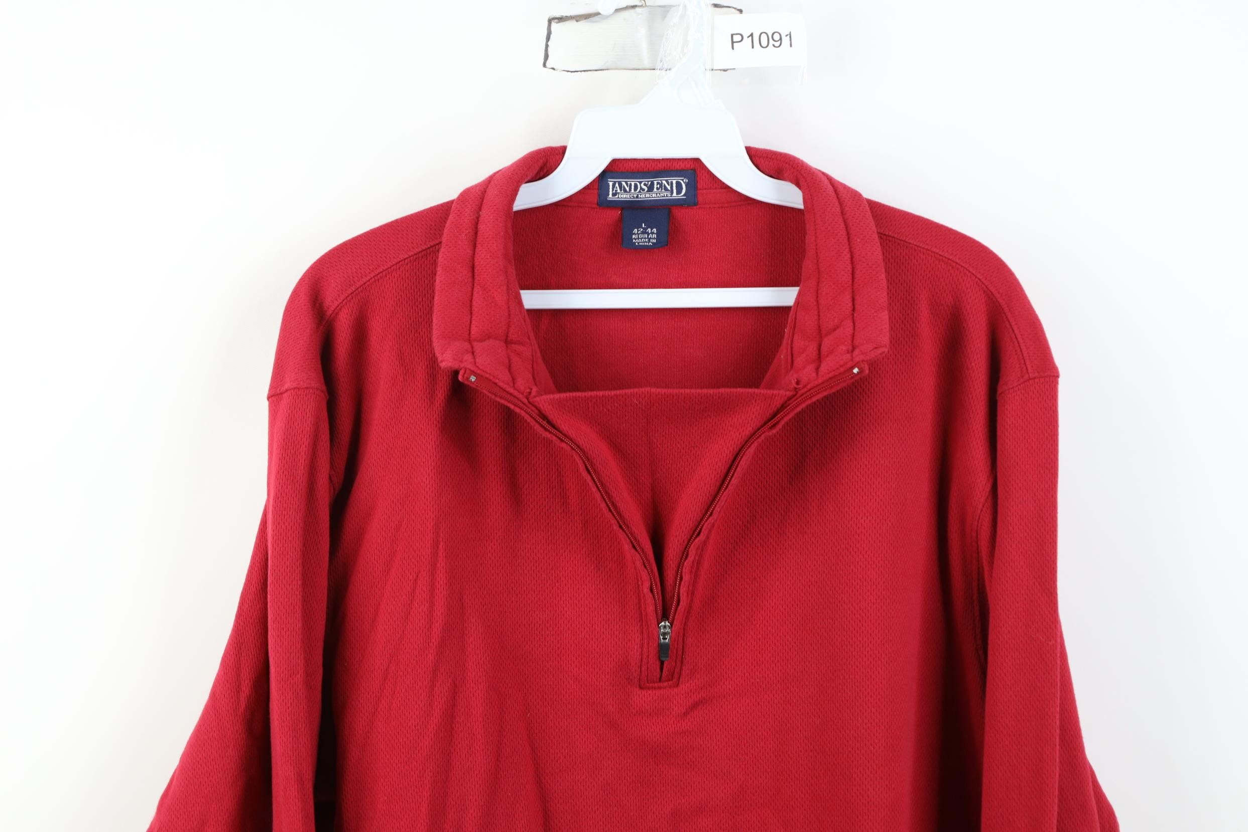 Lands' End Vintage 90s Lands End Thermal Waffle Knit 1/4 Zip Sweater Size US L / EU 52-54 / 3 - 2 Thumbnail