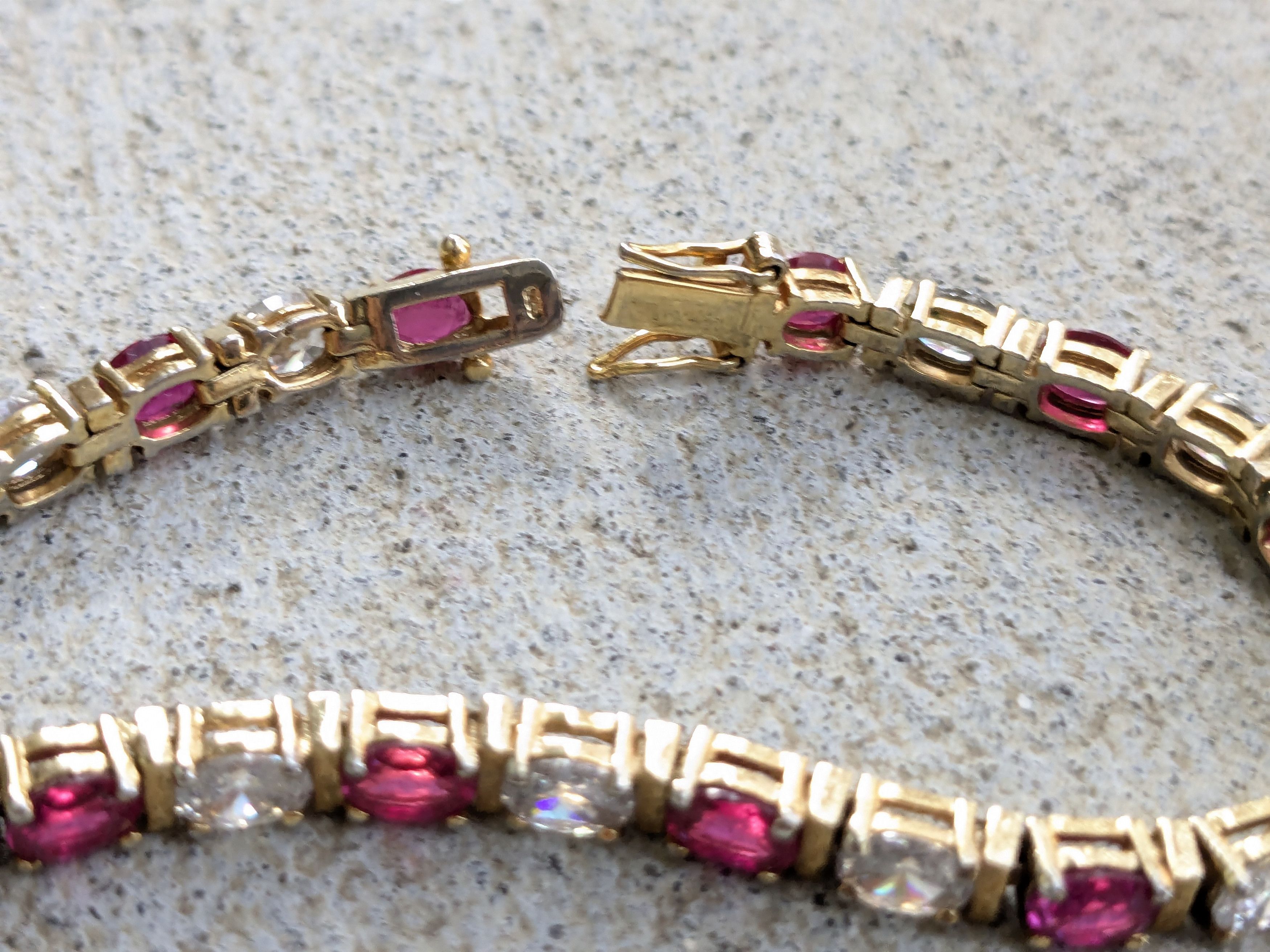 Sterling Silver Sterling Silver Tennis Bracelet Ruby CZ 7.25 Gold Vermeil Size ONE SIZE - 10 Thumbnail