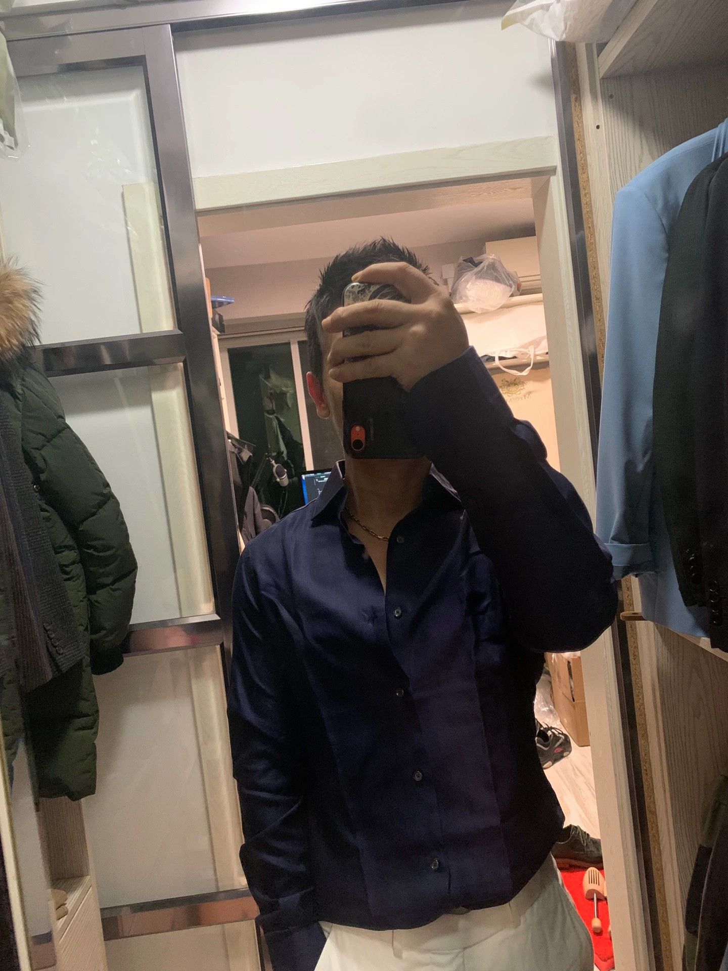 Stile Latino Stile Latino Navy Grid Long-Sleeve Shirt 38 Only Tried On Size US S / EU 44-46 / 1 - 8 Thumbnail