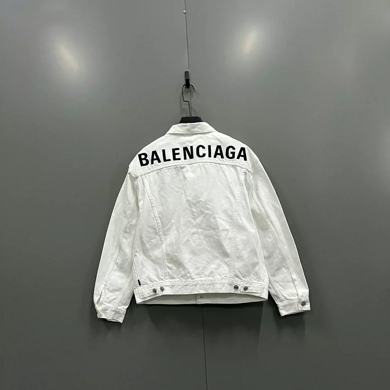 Balenciaga Balenciaga White Back Big Logo Denim Jacket Size US S / EU 44-46 / 1 - 2 Thumbnail