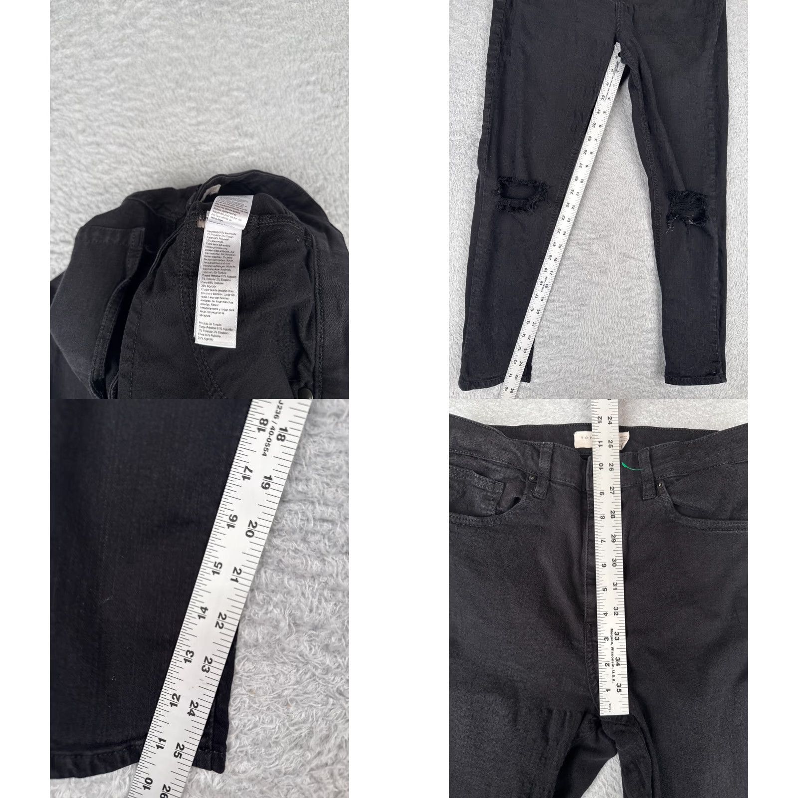 Topshop Top Shop Jeans Women 32 Black Denim Skinny Distressed Mid Rise 29x26 Size XXS / US 00 / IT 34 - 8 Thumbnail