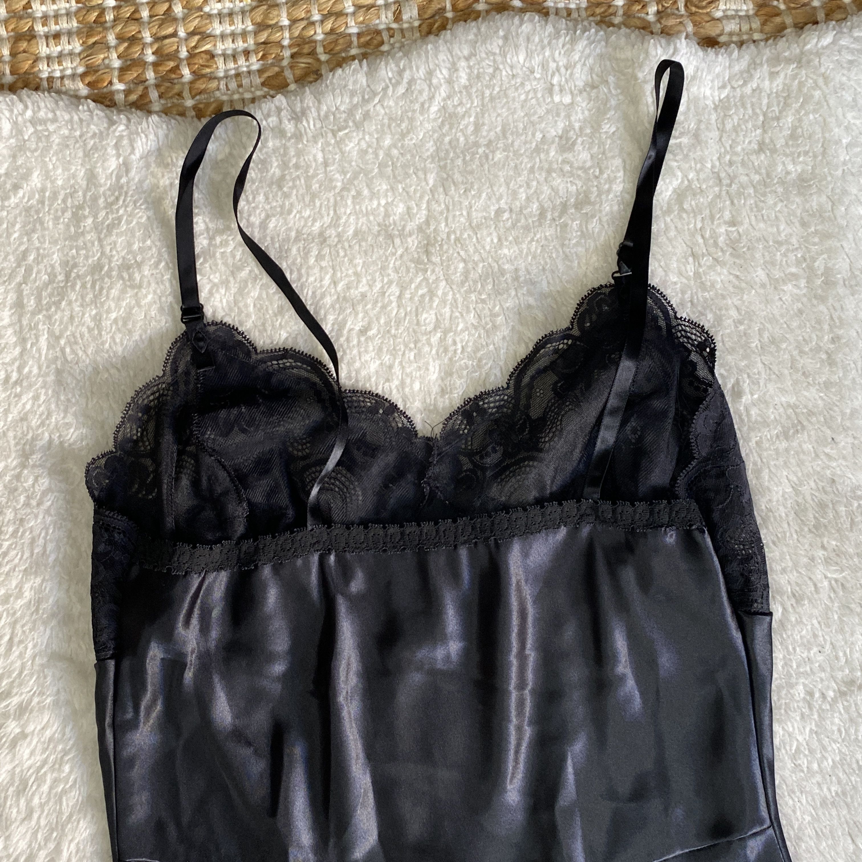 Vintage Vintage Black Satin Lace Trim Slip Dress Midi Size S / US 4 / IT 40 - 11 Thumbnail