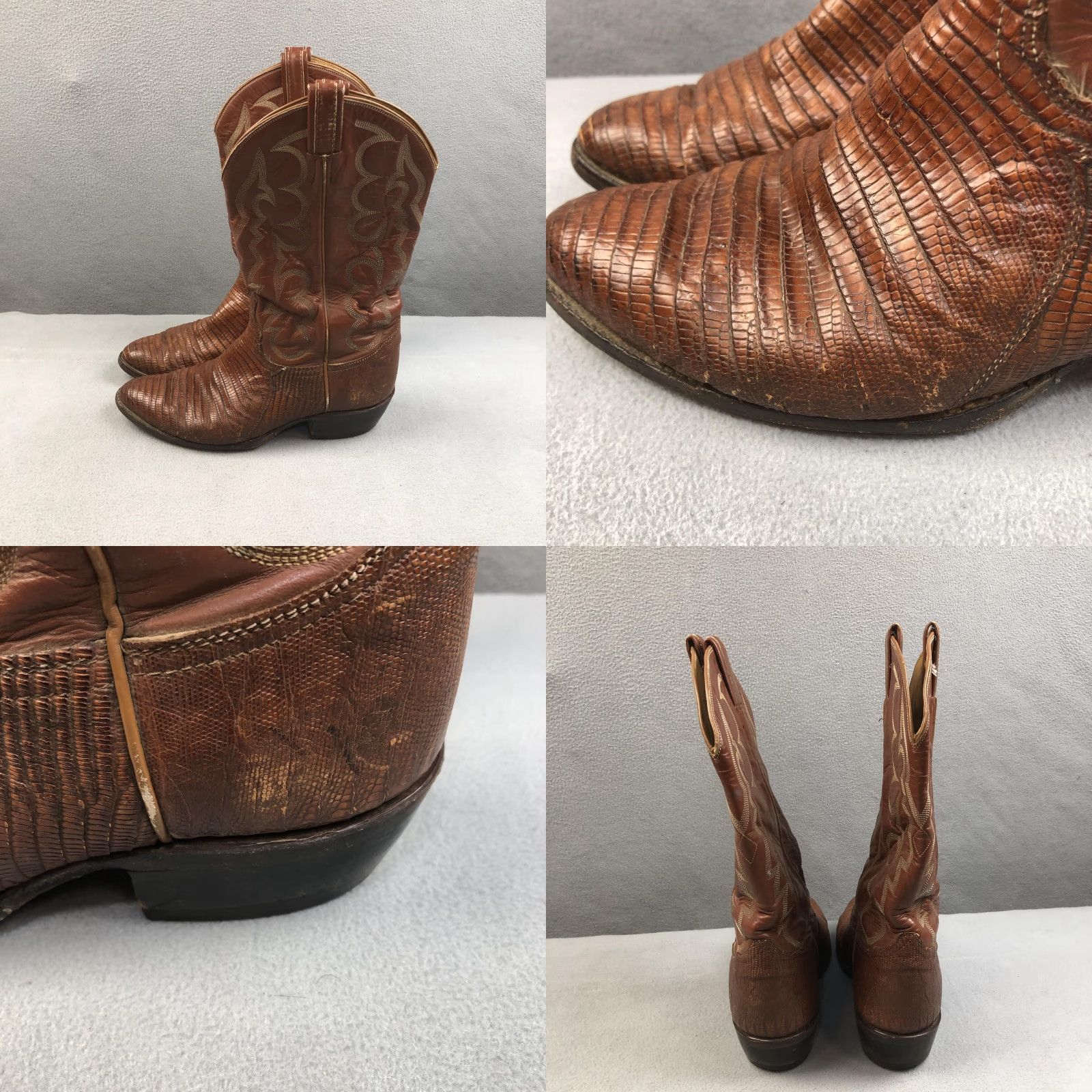 Tony Lama VINTAGE Tony Lama Boots Mens 9D Brown Teju Lizard Leather Cowboy Pointed Toe Mid-Calf Shaft Embroidered Western Workwear 490 Mens Size US 9 / EU 42 - 8 Thumbnail