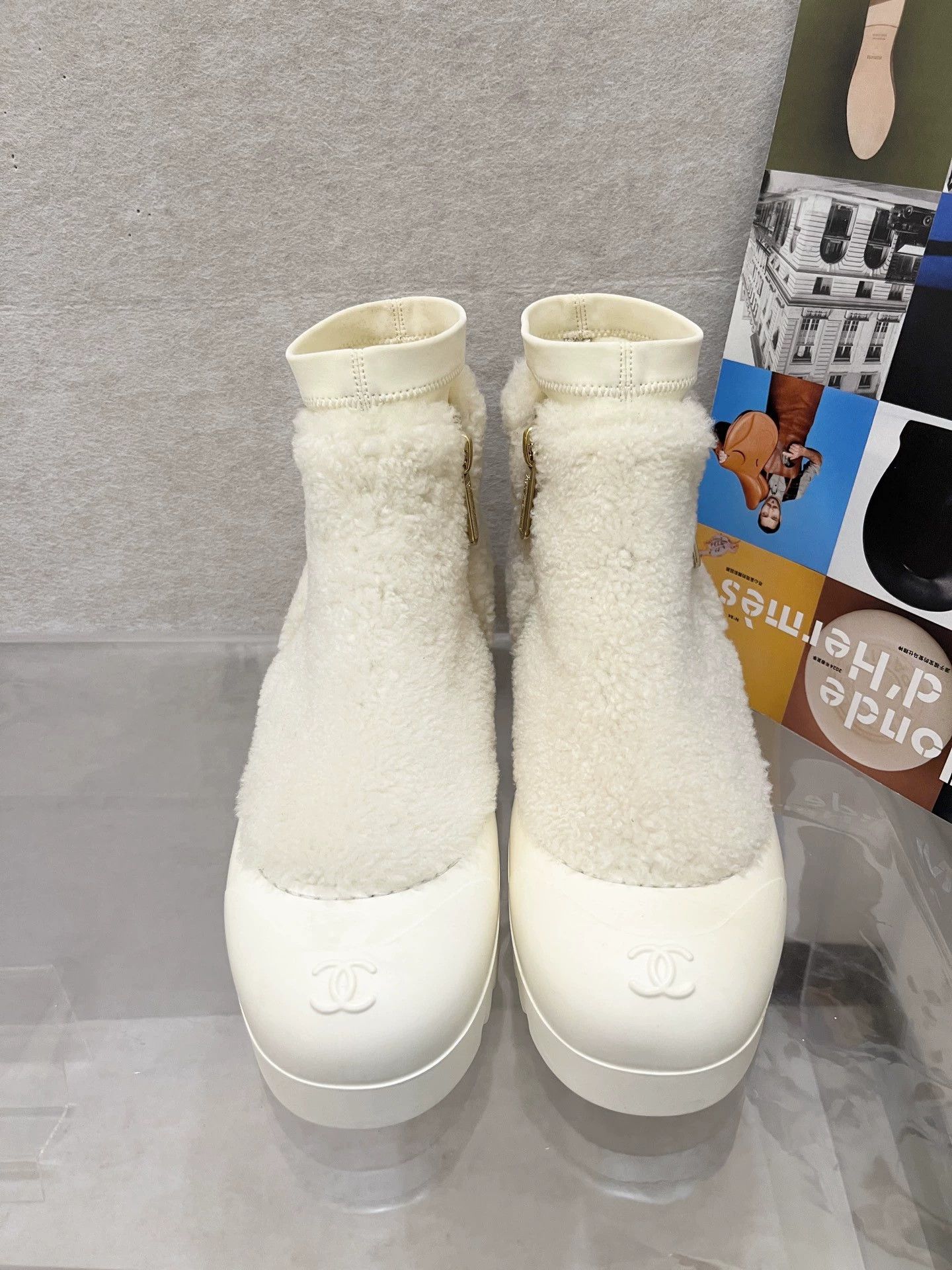 Chanel White Lamb Platform Short Boot 37 99N Stain Zpr Glue