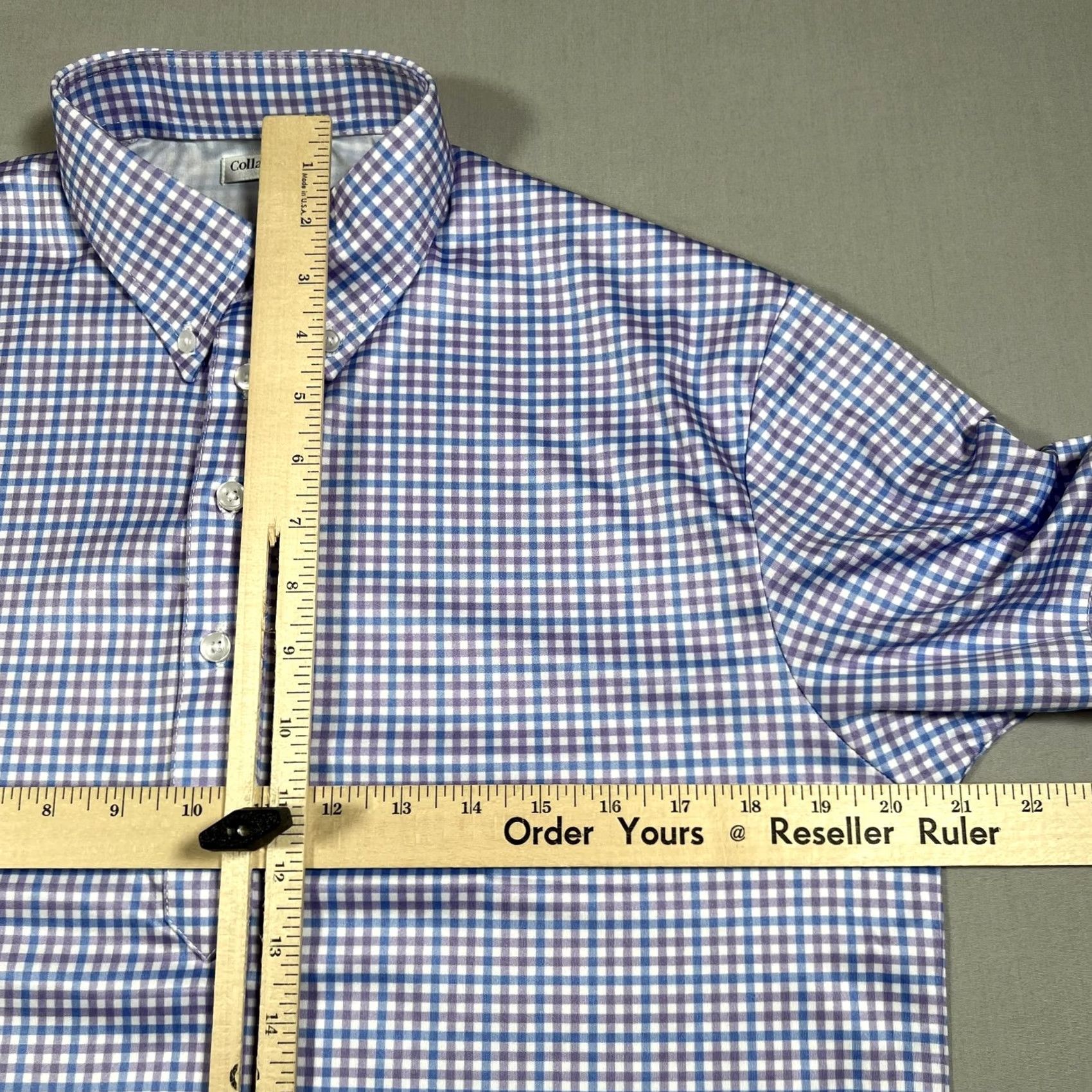 CO Collars & Co Golf Polo Shirt Mens Medium Blue Purple Gingham Check El Cab Size US M / EU 48-50 / 2 - 5 Thumbnail