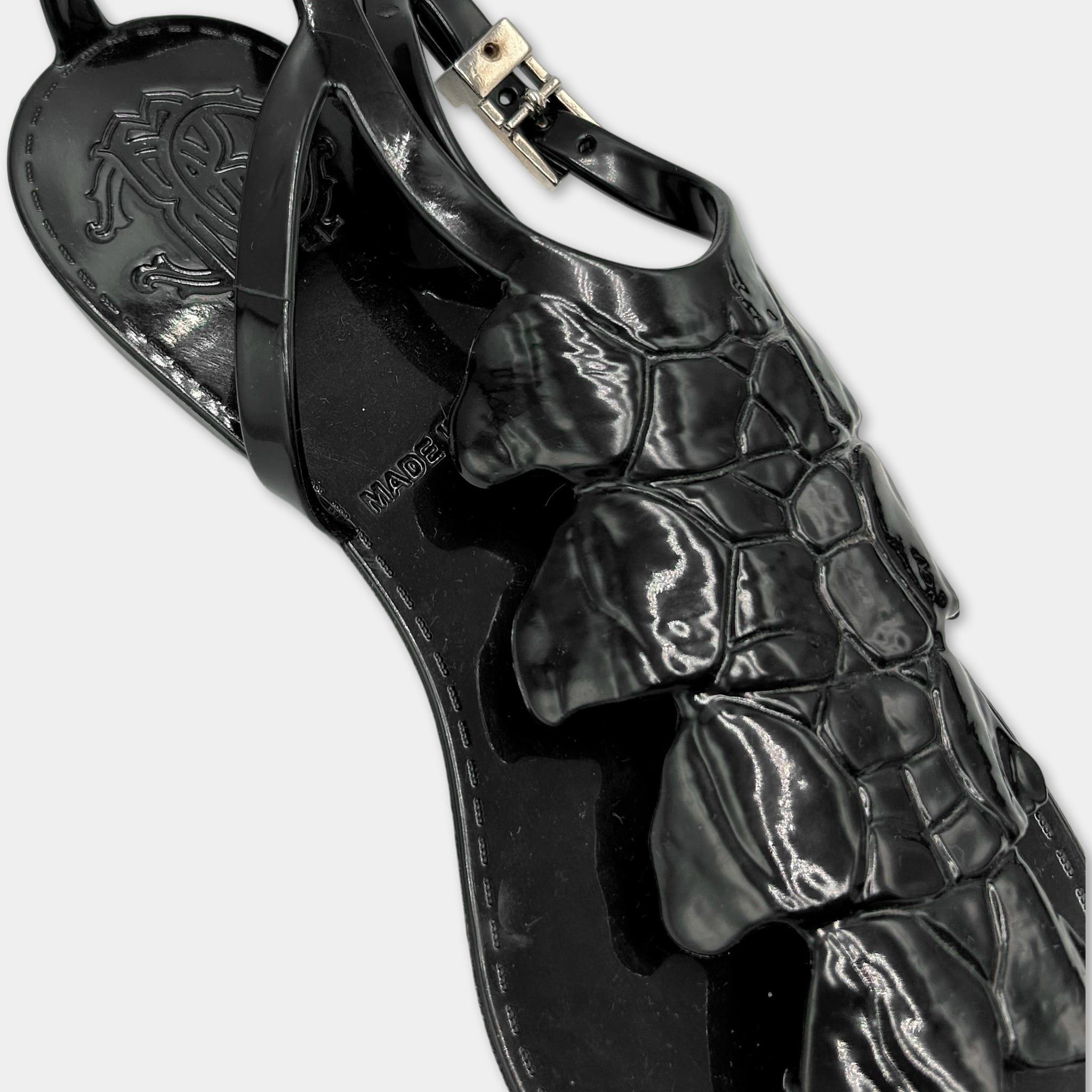 Just Cavalli Just Cavalli Black Crocodile Texture Sandals Size US 11 / IT 41 - 2 Thumbnail