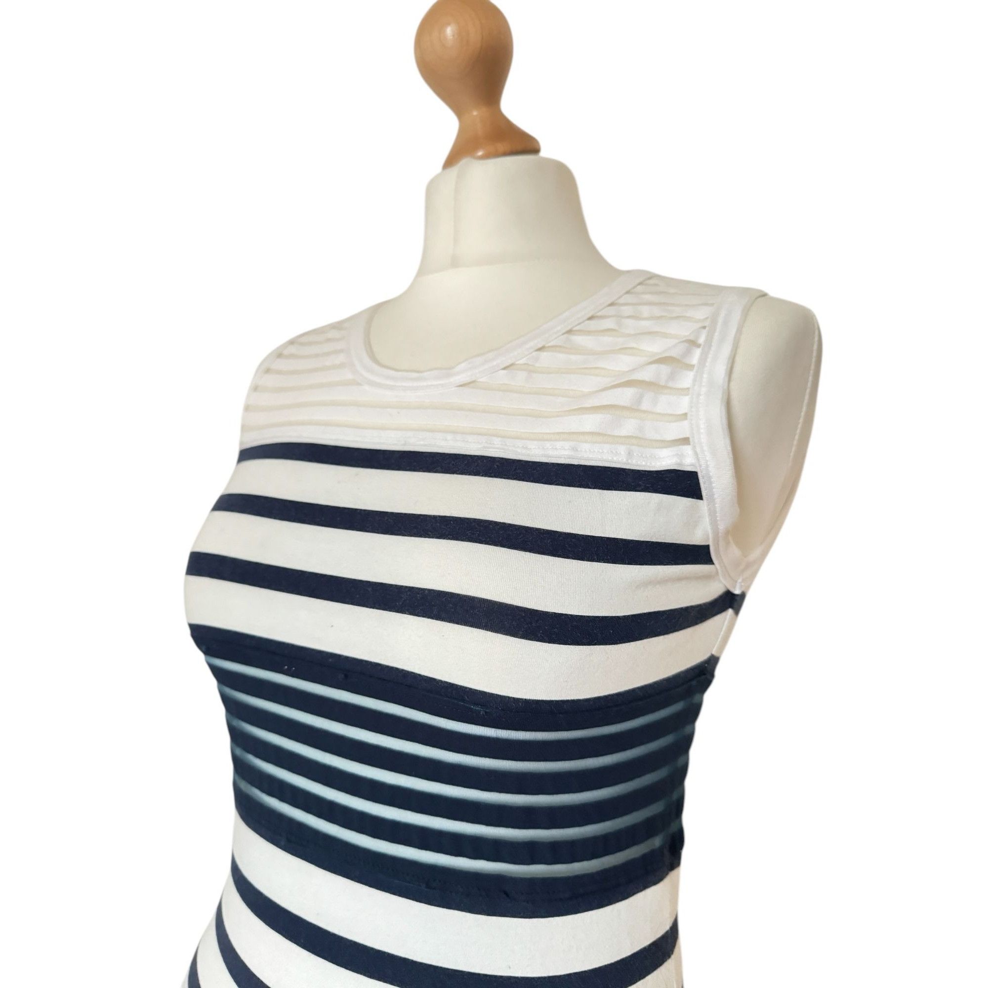 Jean Paul Gaultier Soleil 1990s Vintage White & Navy Striped Dress Size M / US 6-8 / IT 42-44 - 2 Thumbnail