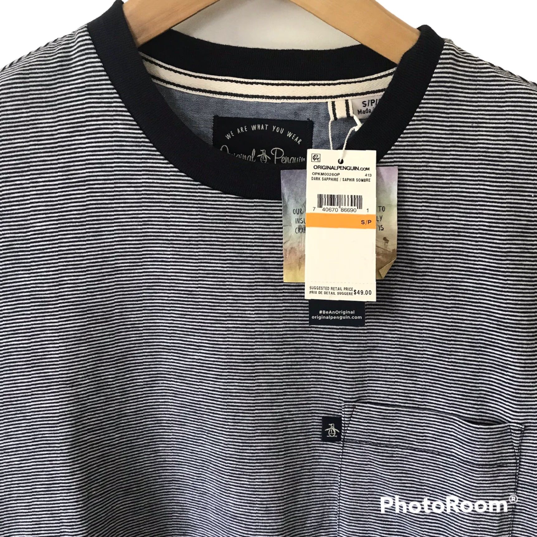 Original Penguin Original Penguin Shirt Mens Small Slub Navy Striped Pocket T-Shirt 100% Cotton Size US S / EU 44-46 / 1 - 2 Thumbnail
