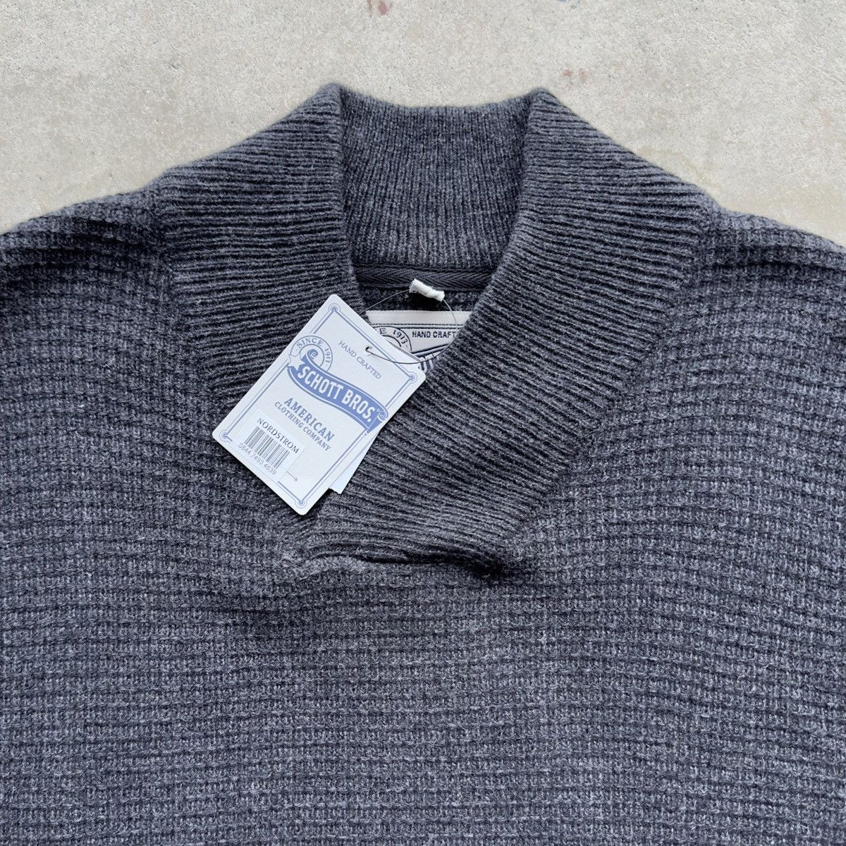 Schott Schott Bros. Mens Sweater V-Neck Shawl Waffle Knit Wool Size US L / EU 52-54 / 3 - 2 Thumbnail