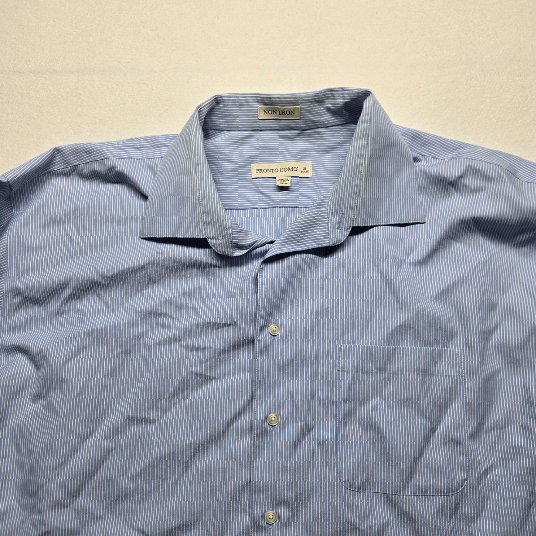 Pronto Uomo Pronto Uomo Shirt Mens 2XL Blue Button-Up Non-Iron Long Sleeve Pockets Cotton Regular Size US XXL / EU 58 / 5 - 2 Thumbnail