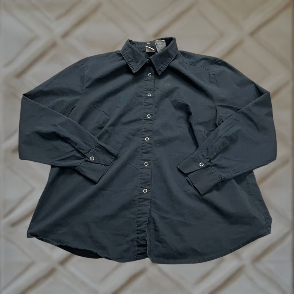 Faded Glory Faded Glory Button-Down Blouse Womens 18W Black Long Sleeve Knit Cotton Polyester Stretch Casual Top Shirt Size XXL / US 16-18 / IT 52-54 - 1 Thumbnail