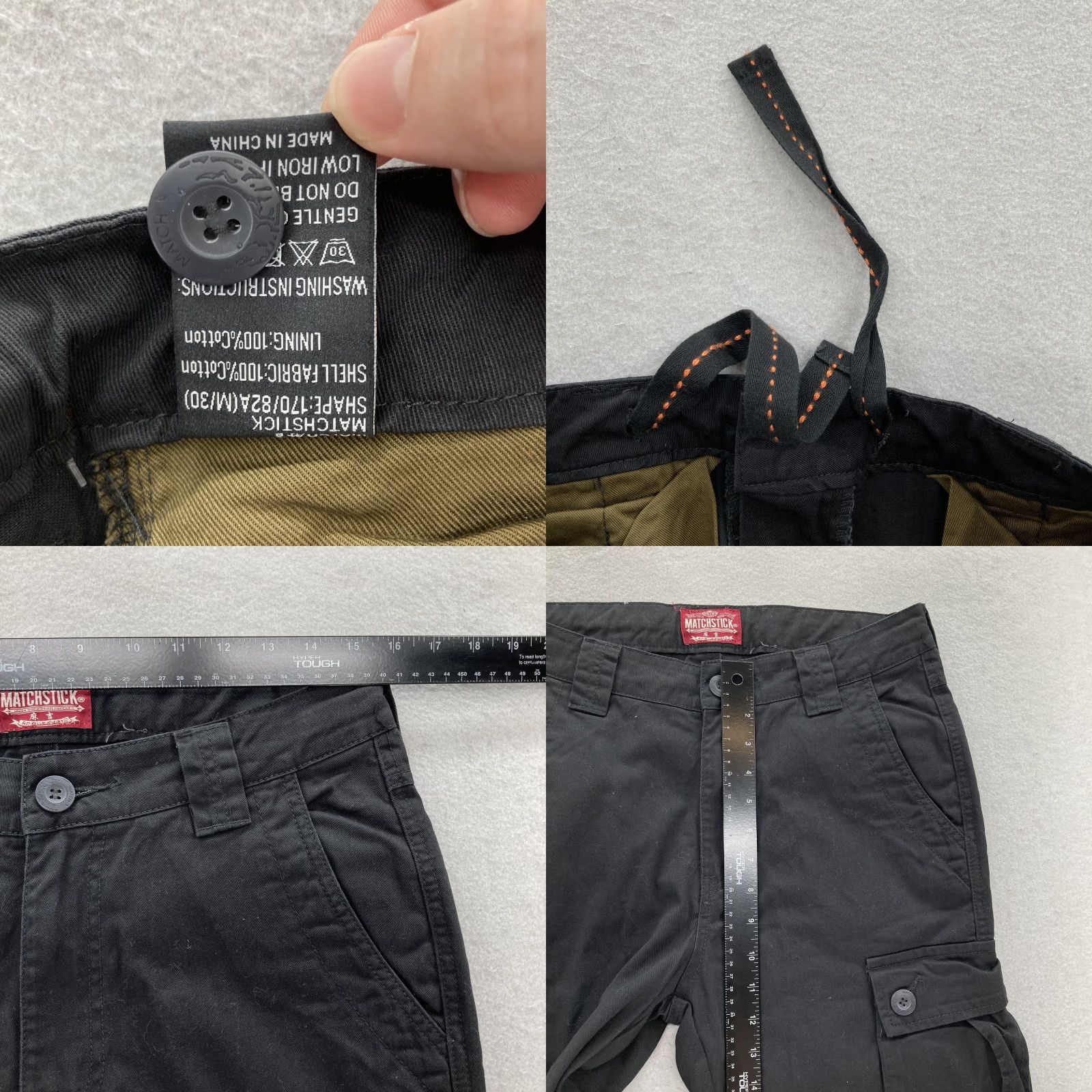 Vintage Matchstick Cargo Pants Mens Medium Utility Pockets Black Cotton 30in Inseam Canvas Workwear Outdoor Hiking Y2K Cargo Pants Mens Black Size US 31 - 8 Thumbnail