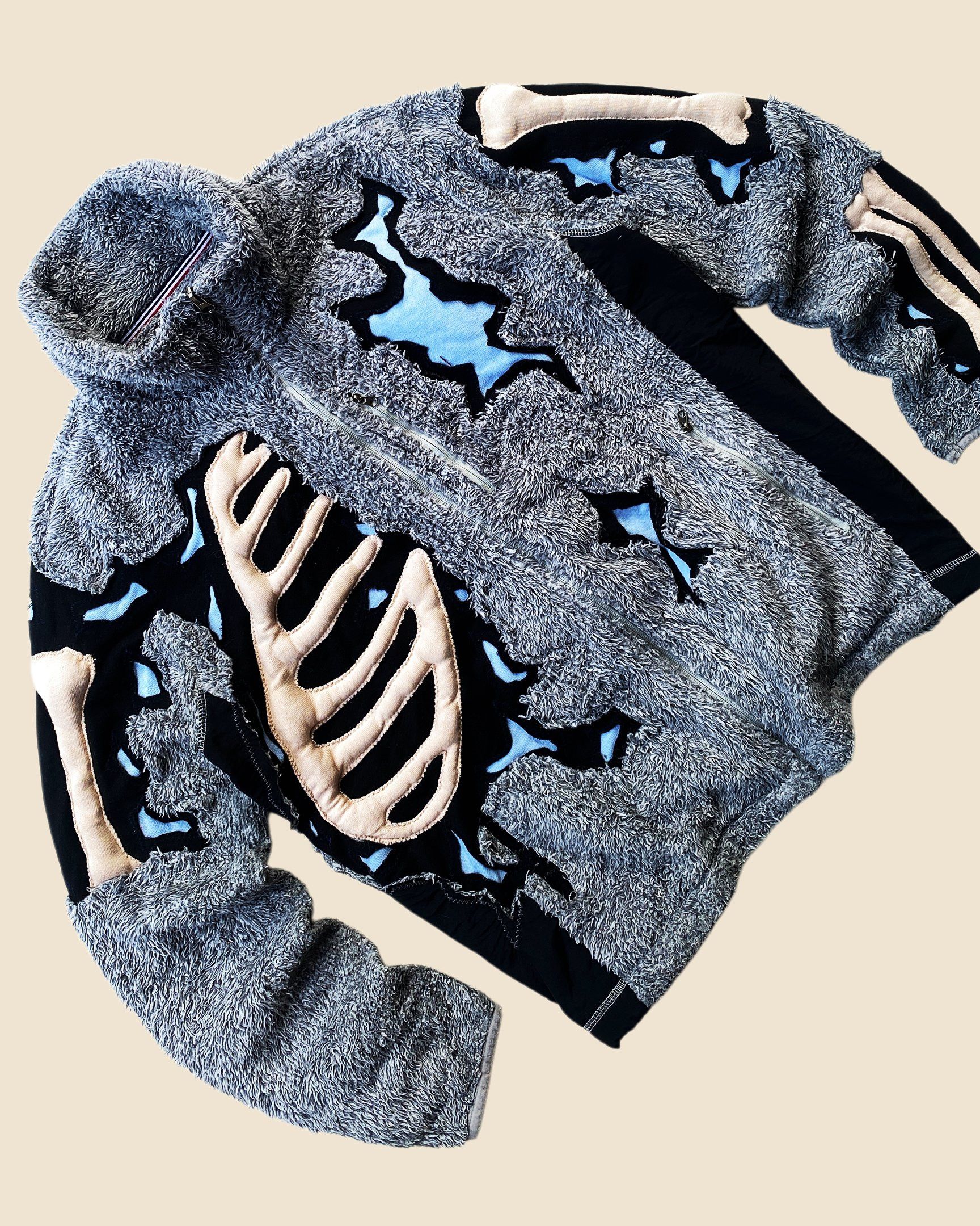 Handmade 1 OF 1 REWORKED CRACKY 3D PUFF SKELETON SHERPA JACKET SIZE M Size US M / EU 48-50 / 2 - 4 Thumbnail