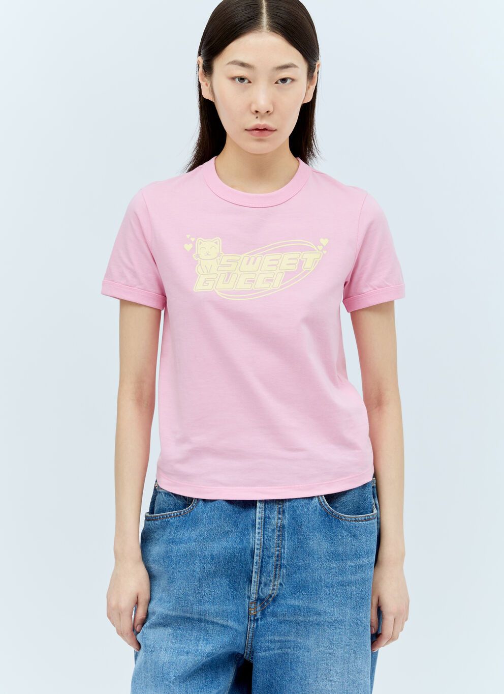 image of Gucci Graphic Applique T-Shirt in Pink, Women's (Size XS)