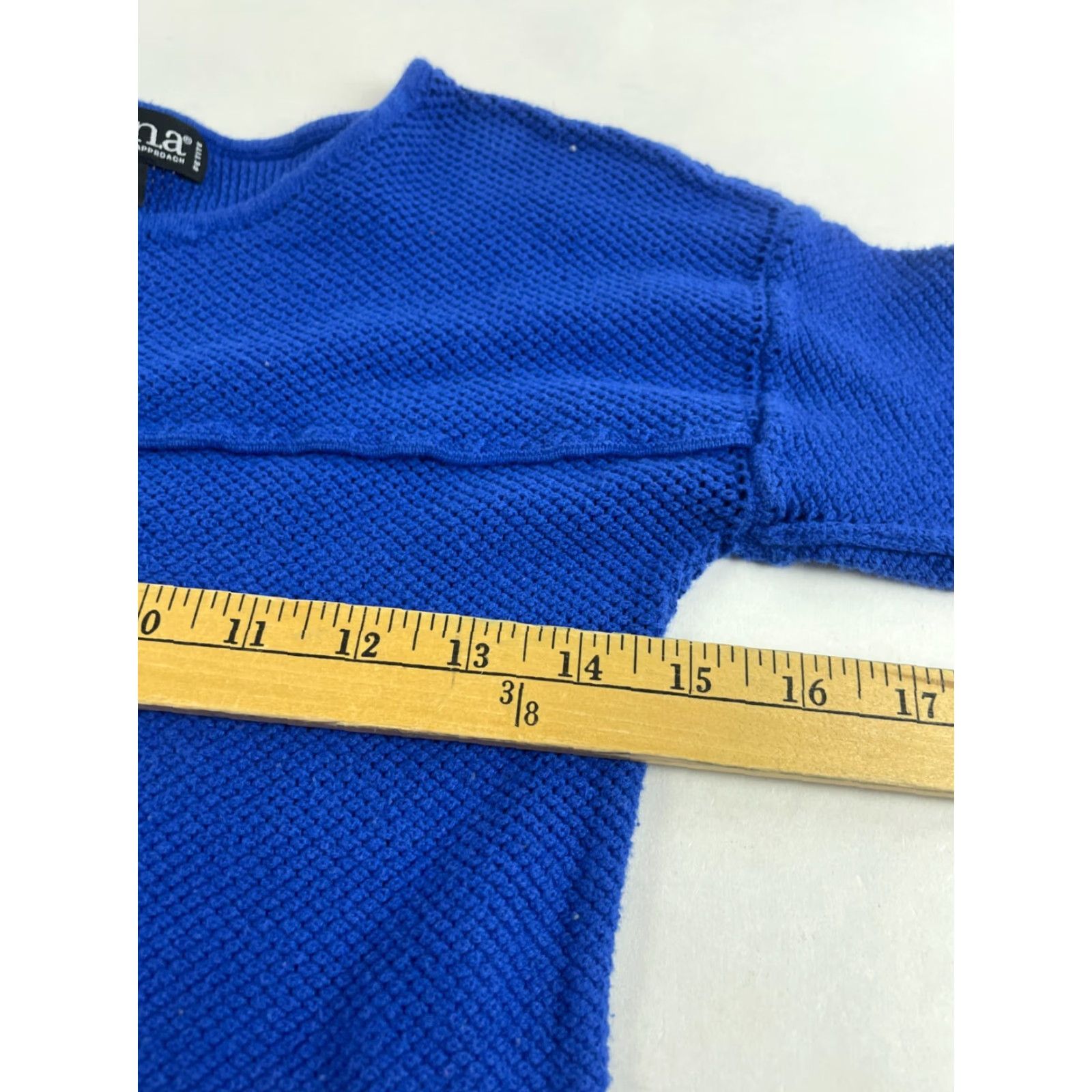 Vintage a.n.a Sweater Womens Petite Small Blue Pullover Knit Long Sleeve Boat Neck Solid Size S / US 4 / IT 40 - 3 Thumbnail