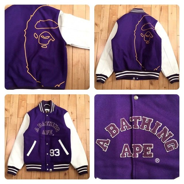 Bape BAPE Giant Head Leather Sleeve varsity jacket a bathing ape Size US S / EU 44-46 / 1 - 1 Thumbnail
