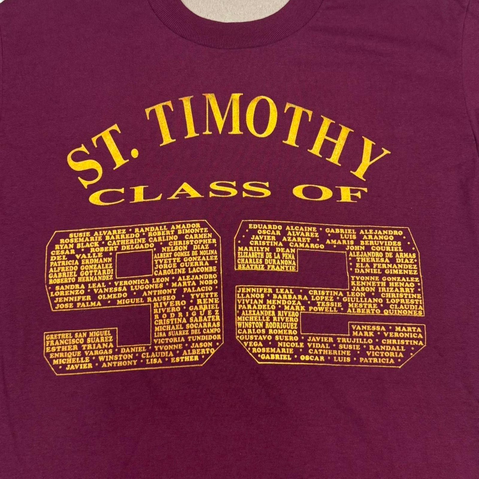 Jerzees × Vintage VINTAGE 90S SINGLE STITCH ST. TIMOTHY CLASS OF ’92 TEE: Size US L / EU 52-54 / 3 - 2 Thumbnail