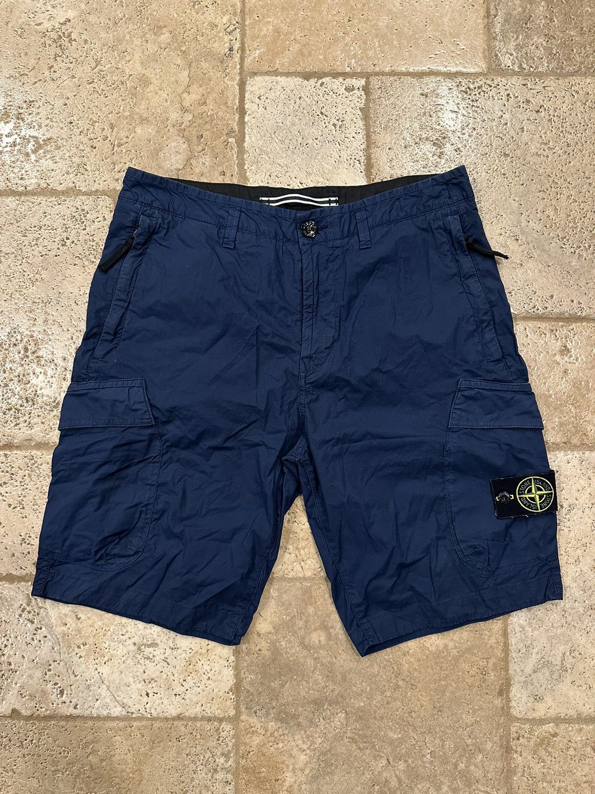 image of Stone Island Type Re Navy Blue Cargo Shorts, Men's (Size 30)