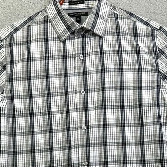 Banana Republic VINTAGE Banana Republic Dress Shirt Mens M Gray Plaid Camden Fit EUC Size 40R - 2 Thumbnail
