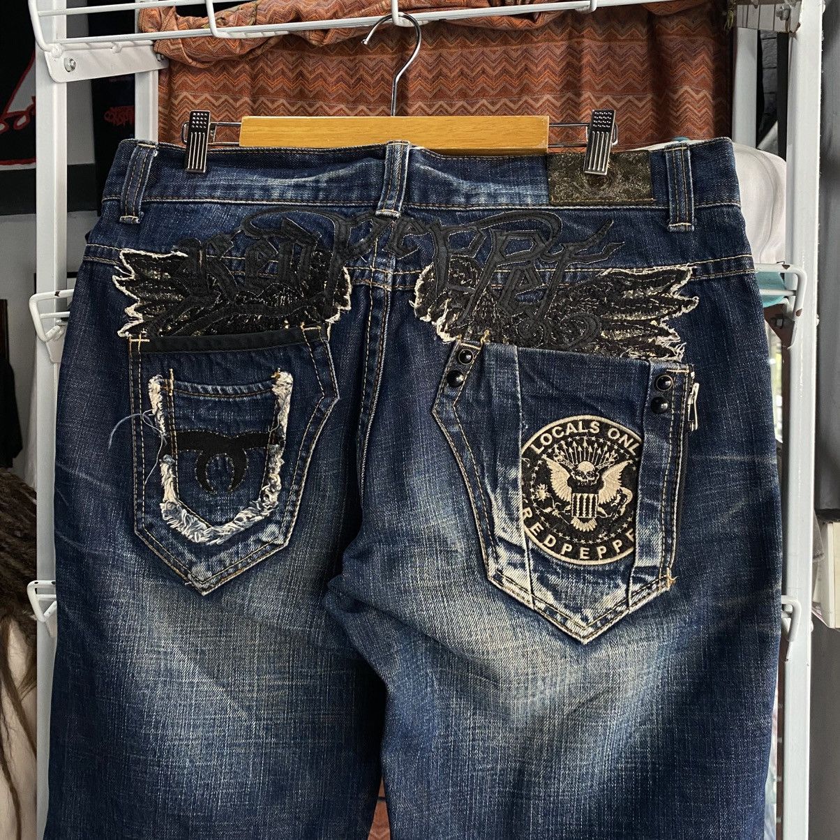 Le Grande Bleu (L.G.B.) Y2K Red Pepper Japan Embroidered Wings Denim Size US 34 / EU 50 - 3 Thumbnail