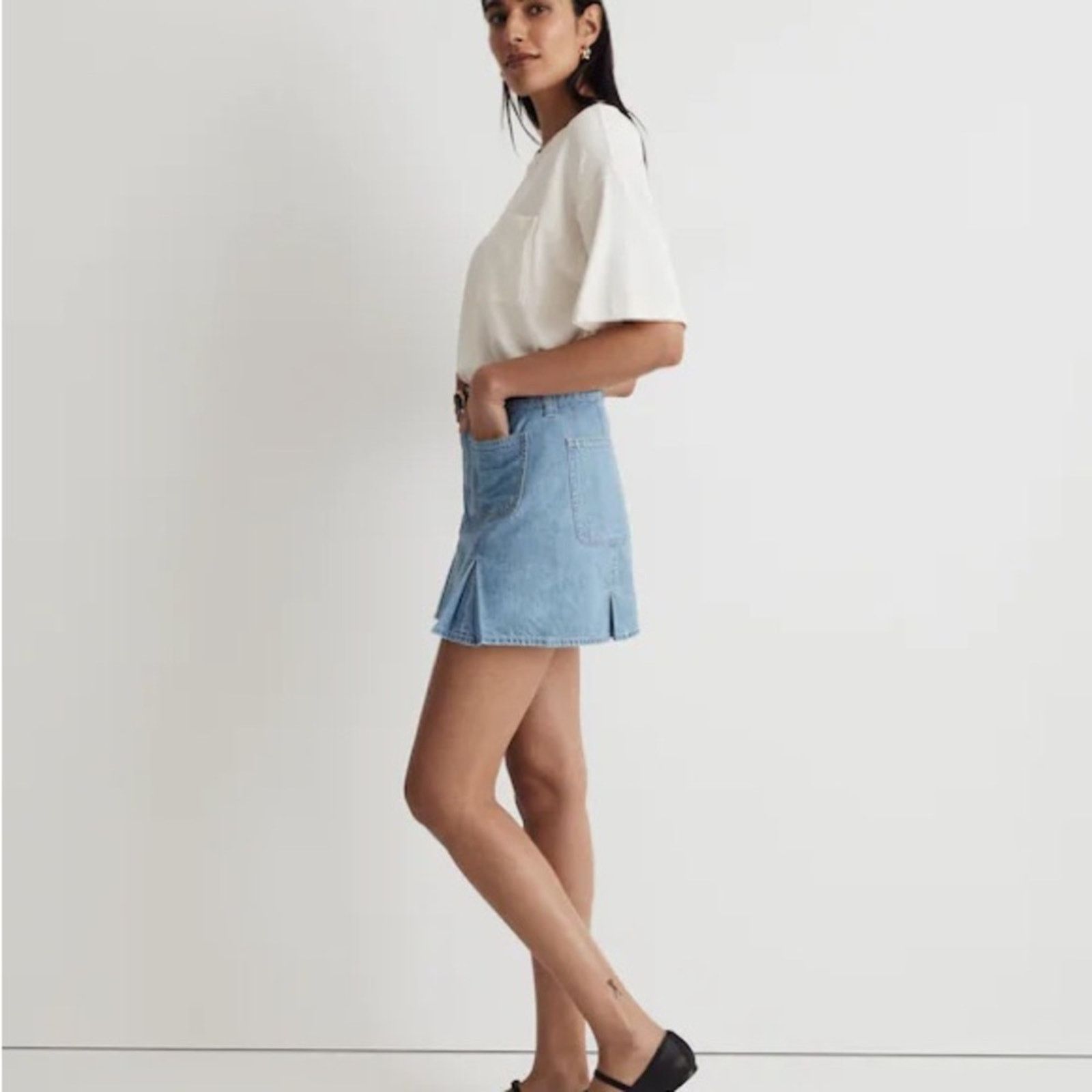 Madewell Madewell Pleated Denim ALine Mini Skirt Womens 27 Stilecroft Size 27" / US 4 / IT 40 - 3 Thumbnail
