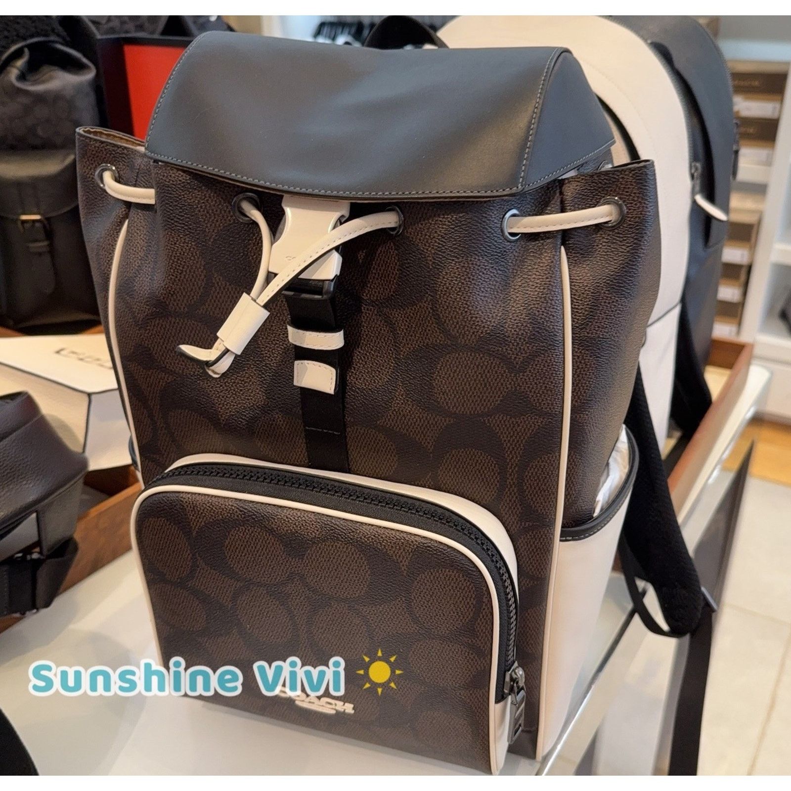 Coach NWT COACH CY775 Racer Backpack Blocked Leather Walnut Chalk Size ONE SIZE - 6 Thumbnail