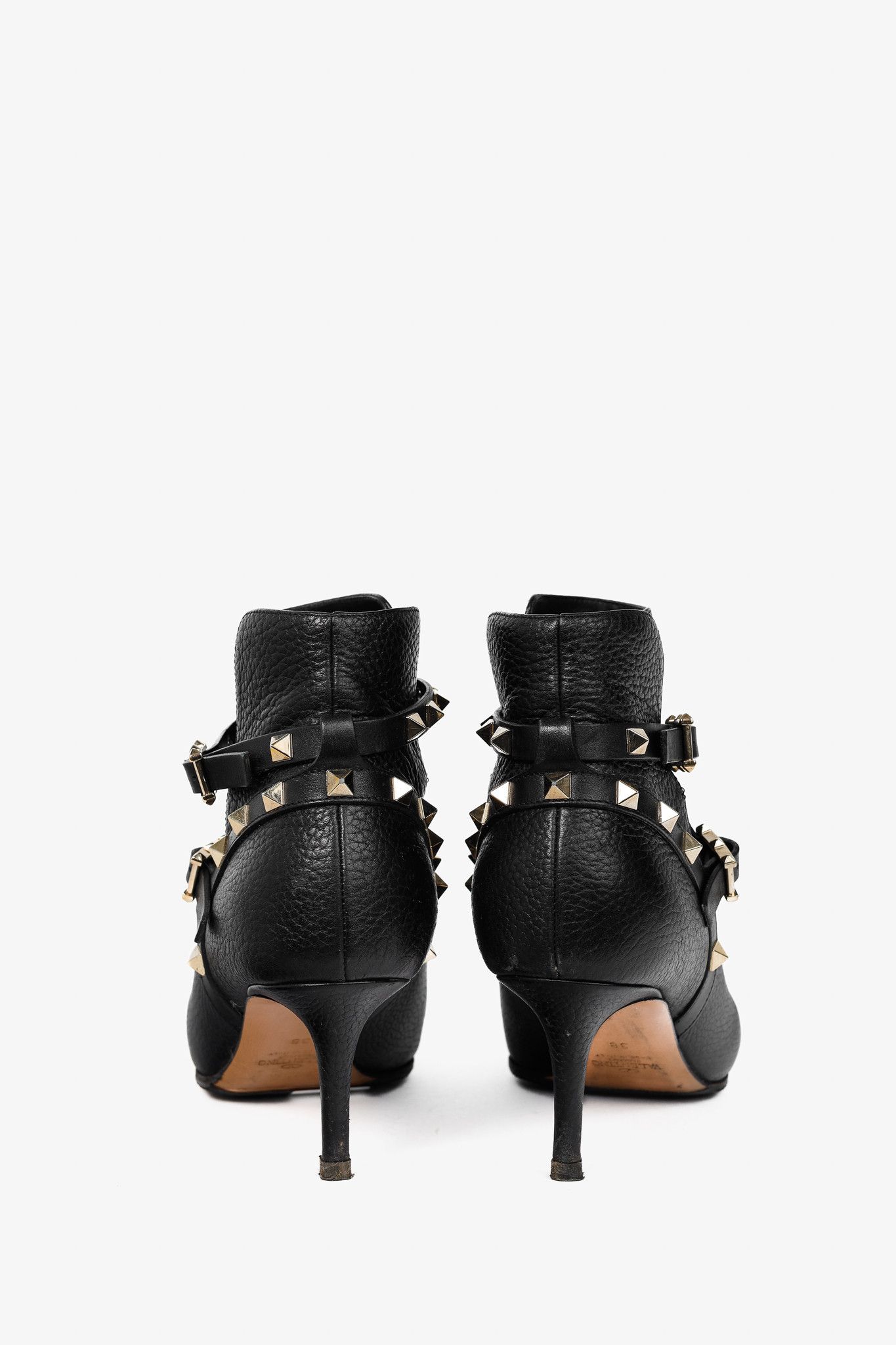 Valentino Valentino Garavani Nero Leather Rockstud Pointed-Toe Booties Size US 7.5 / IT 37.5 - 3 Thumbnail
