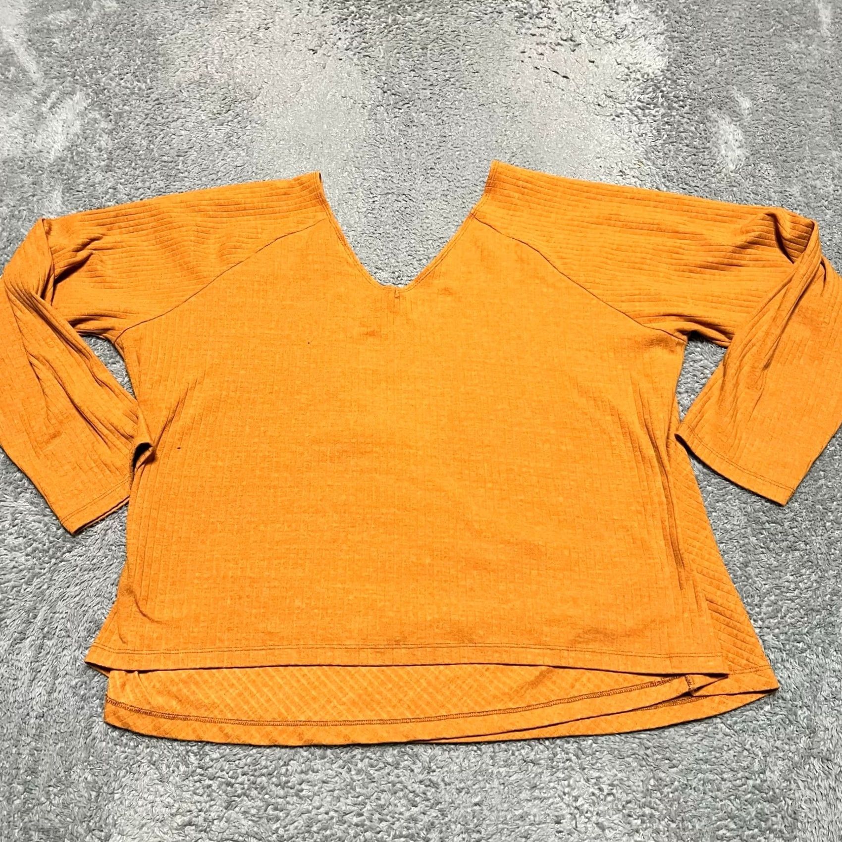 Vintage Maeve Anthropologie Shirt Women 3XL Orange Ribbed Long Sleeve V Neck Wrap Blouse Size XXL / US 16-18 / IT 52-54 - 3 Thumbnail