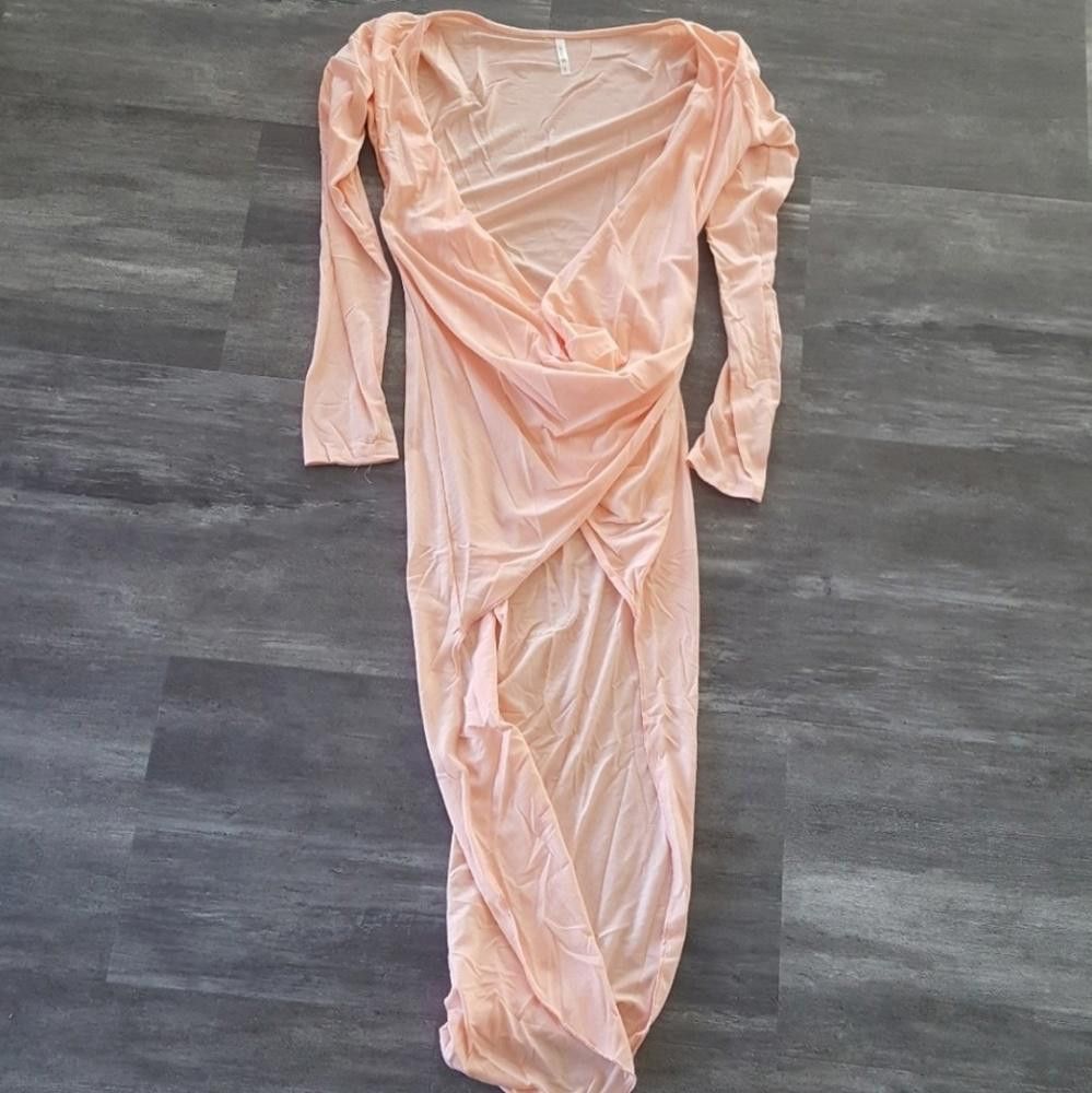 Designer Peach Pink High-Low Draped Long Sleeve Size S / US 4 / IT 40 - 3 Thumbnail