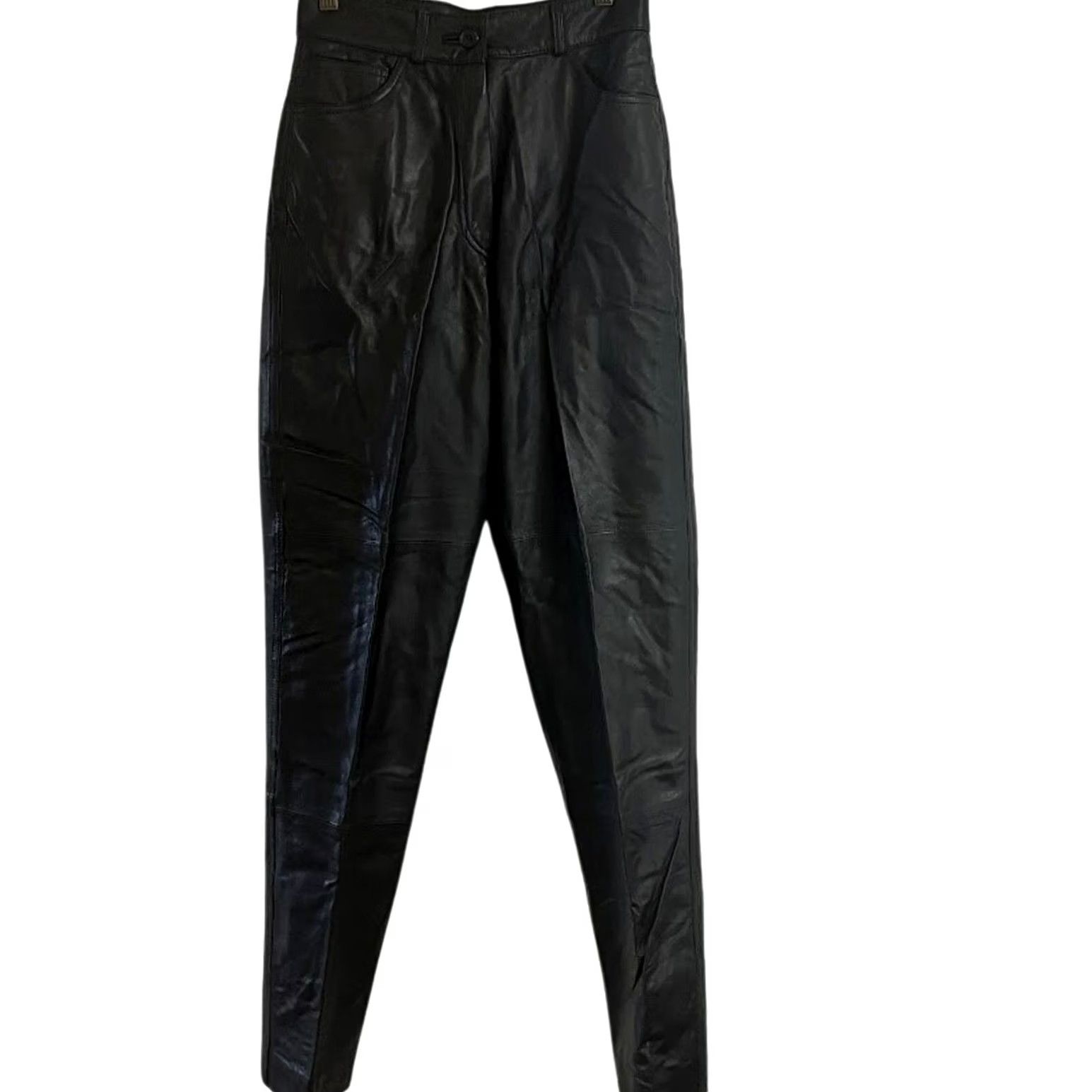Arrow VINTAGE Black Lambskin Leather High Rise Tapered Leg 5 Pocket Pants Size 28x31 Size 28" / US 6 / IT 42 - 2 Thumbnail