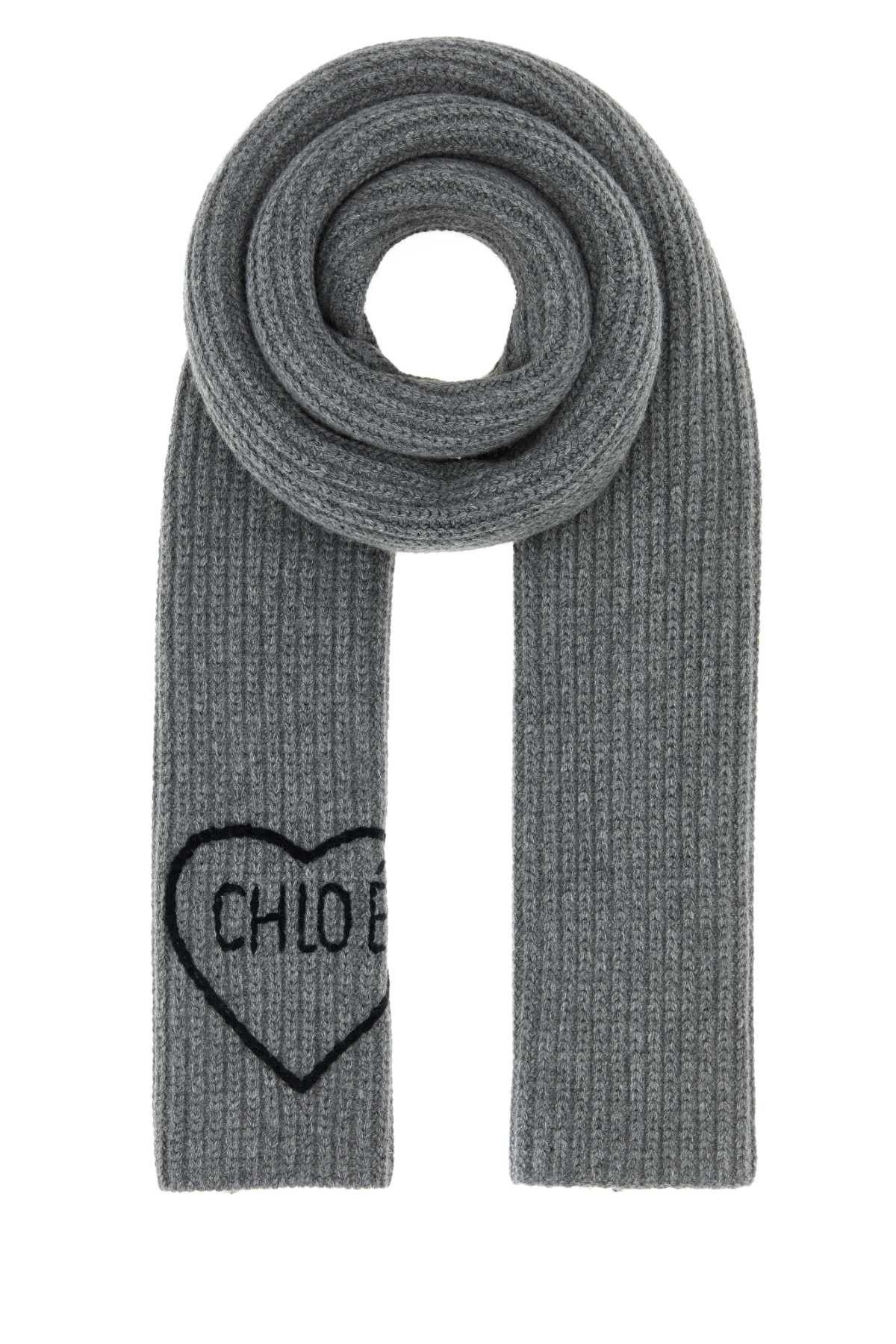 Chloe Grey Wool Chloe Encoeur Scarf Size ONE SIZE - 1 Thumbnail
