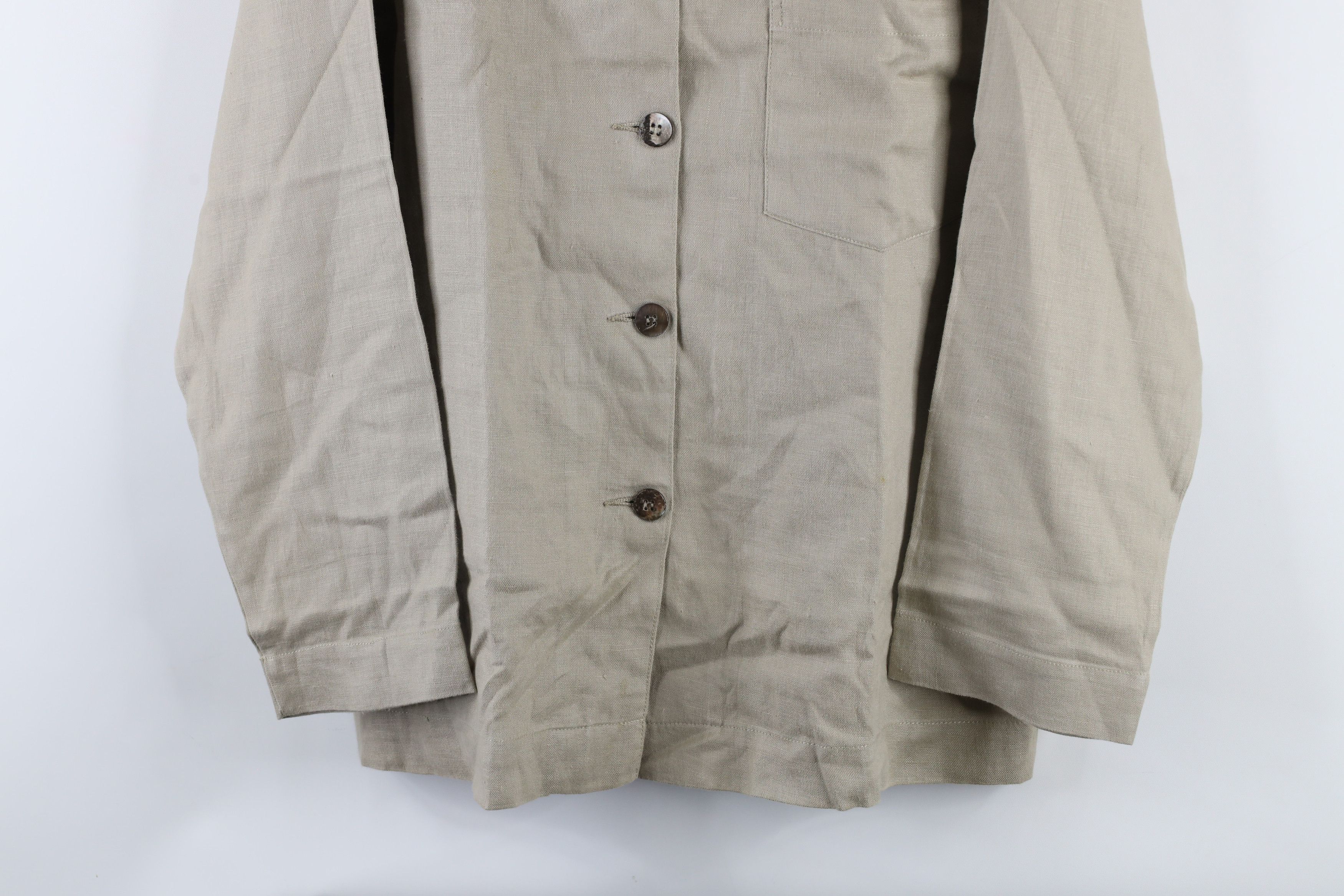 Esprit × Vintage Vintage 90s Esprit Linen Looped Collar Button Shirt Beige Size M / US 6-8 / IT 42-44 - 3 Thumbnail