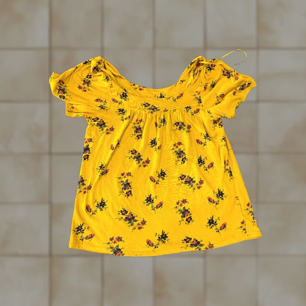 Lucky Brand Lucky Brand Blouse Women M Short Sleeve Round Neck Floral Yellow Lightweight Tunic Casual Size M / US 6-8 / IT 42-44 - 1 Thumbnail