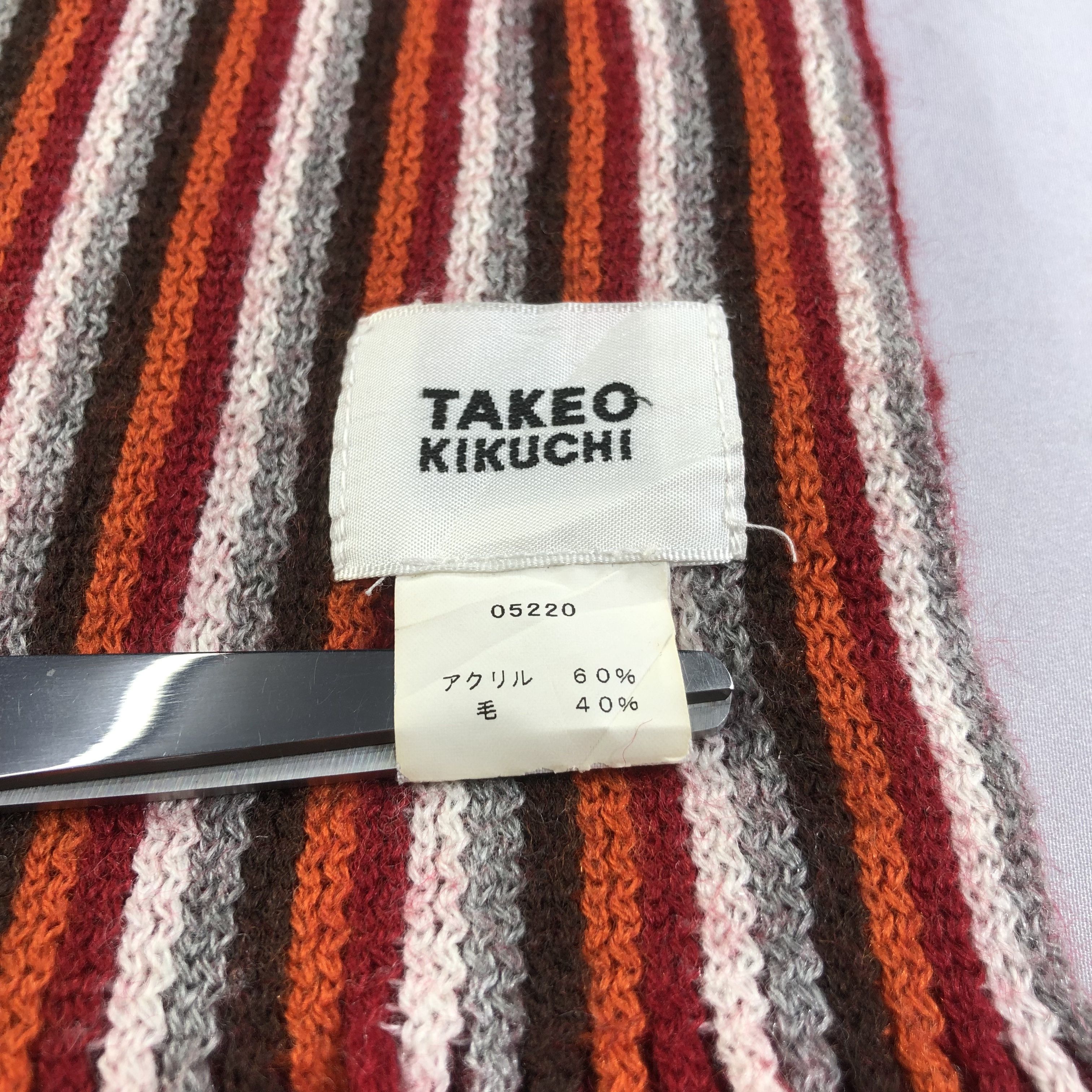 Takeo Kikuchi Takeo Kikuchi Striped Knit Wool Scarf Muffler V1458 Size ONE SIZE - 4 Thumbnail