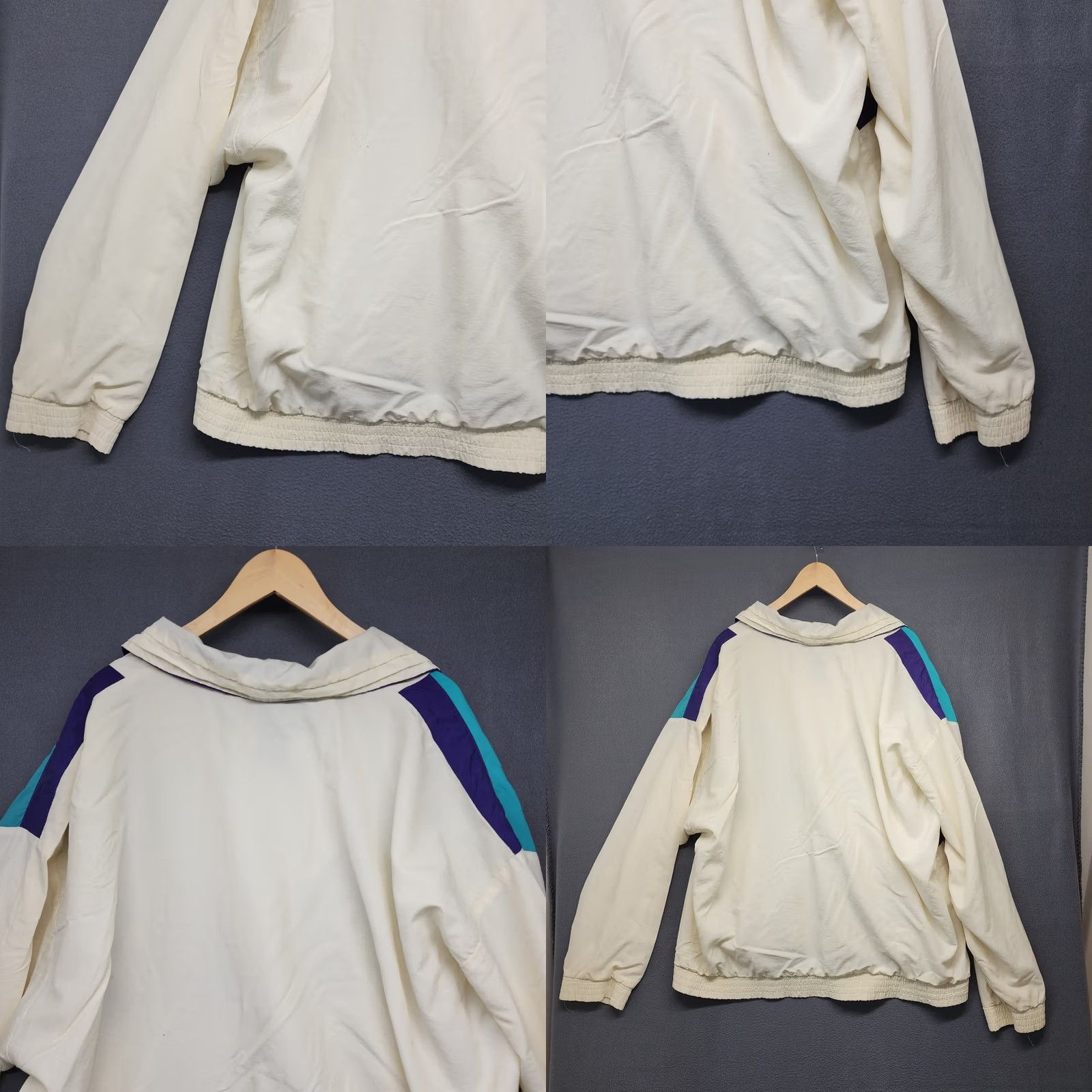 Vintage VINTAGE Wigman Windbreaker Jacket XXL White Turquoise Nylon PPG Made in USA 80s Mens Zip Windbreaker Jacket 2XL White Turquoise Mens Size US XXL / EU 58 / 5 - 10 Thumbnail