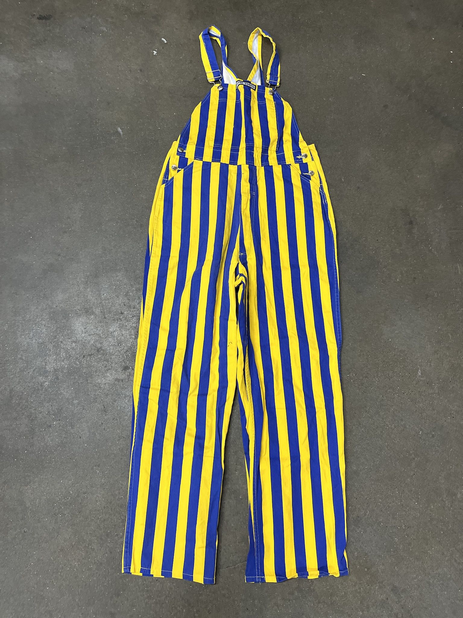 Vintage 2000s Game Bibs Yellow Blue Striped Overalls Size M
