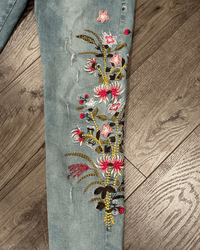 Other Y2K Floral Flower Embroidery Women's Skinny Jeans - Medium Size 29" - 3 Thumbnail