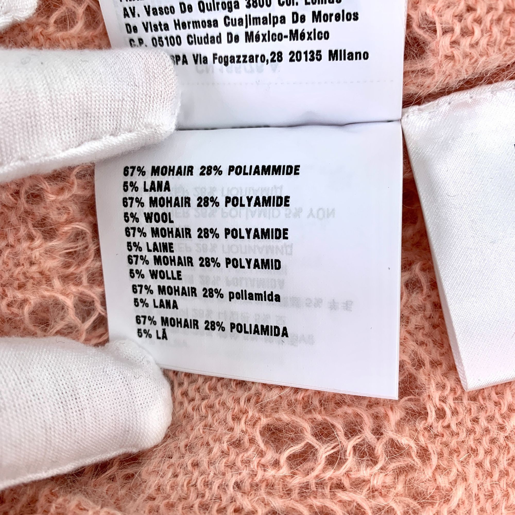 Miu Miu Miu Miu Womens Peach Hollow Logo Knit Mohair Blend Short Sle Size S / US 4 / IT 40 - 3 Thumbnail