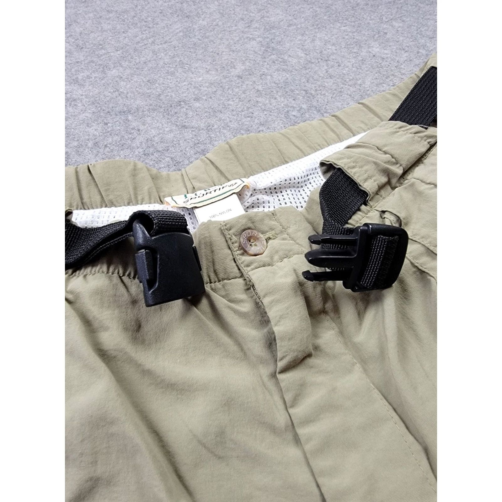 Vintage L.L. Bean Sportif Pants Mens Large Beige Belted Cargo Pockets Cargo Style Inseam 32" Regular Fit Front Zip Outdoor Travel Casual Nature Mens Size US 33 - 4 Thumbnail