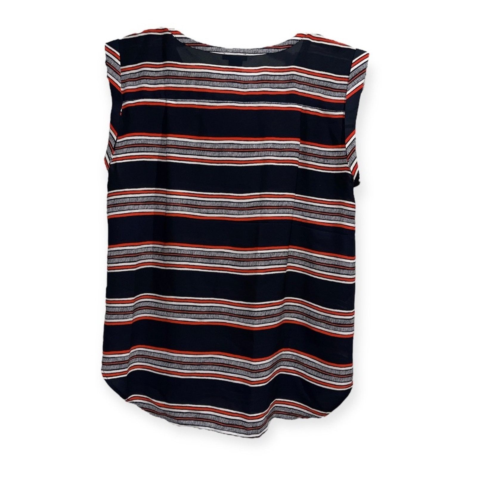 Ann Taylor ANN TAYLOR Navy/Red/White Stripe Sleeveless Sheer Blouse Size S / US 4 / IT 40 - 2 Thumbnail