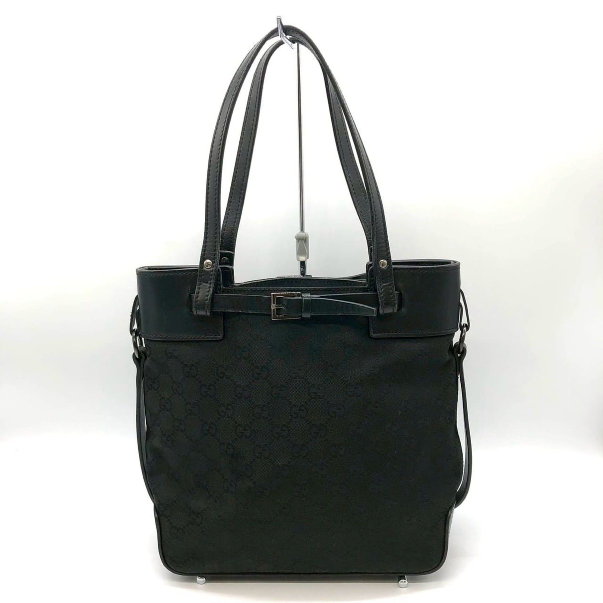 Gucci GUCCI 107757 GG Canvas Tote Bag Handbag Leather Black Women's Size ONE SIZE - 1 Thumbnail