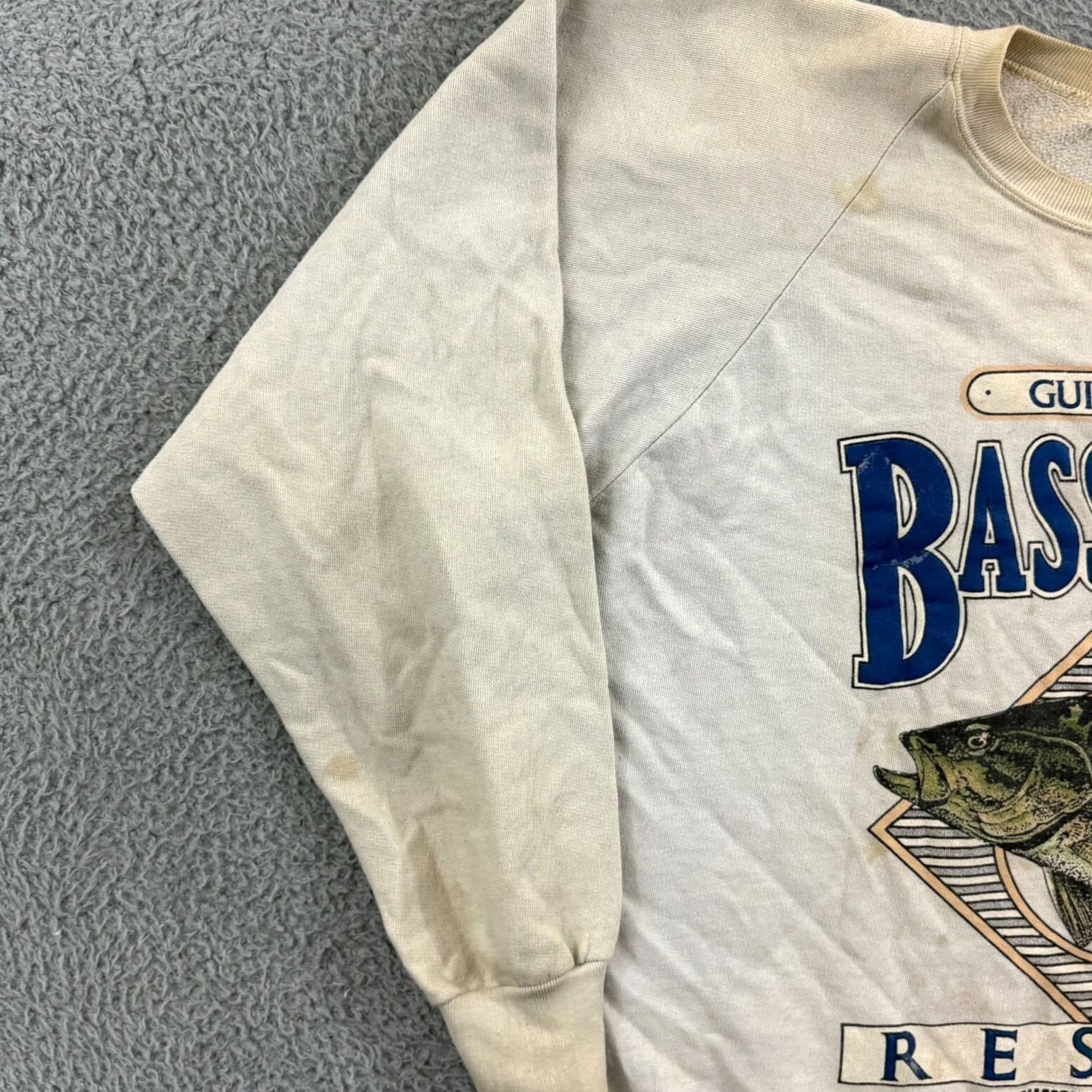 Vintage VINTAGE Sun Sweatshirt Crewneck Men 2XL Gray Fishing Outdoor 90s Bass Lake Resort Graphic Print Fashion Pullover Size US XXL / EU 58 / 5 - 5 Thumbnail