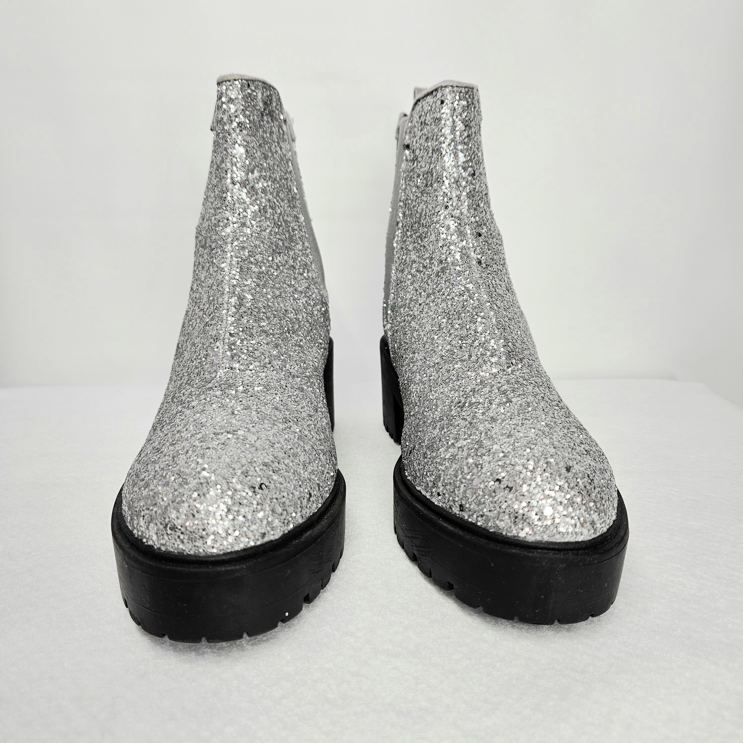 Asos Asos UK 6 (US 8) Chelsea Boots Booties Silver Glitter Chunky Size US 8 / IT 38 - 3 Thumbnail