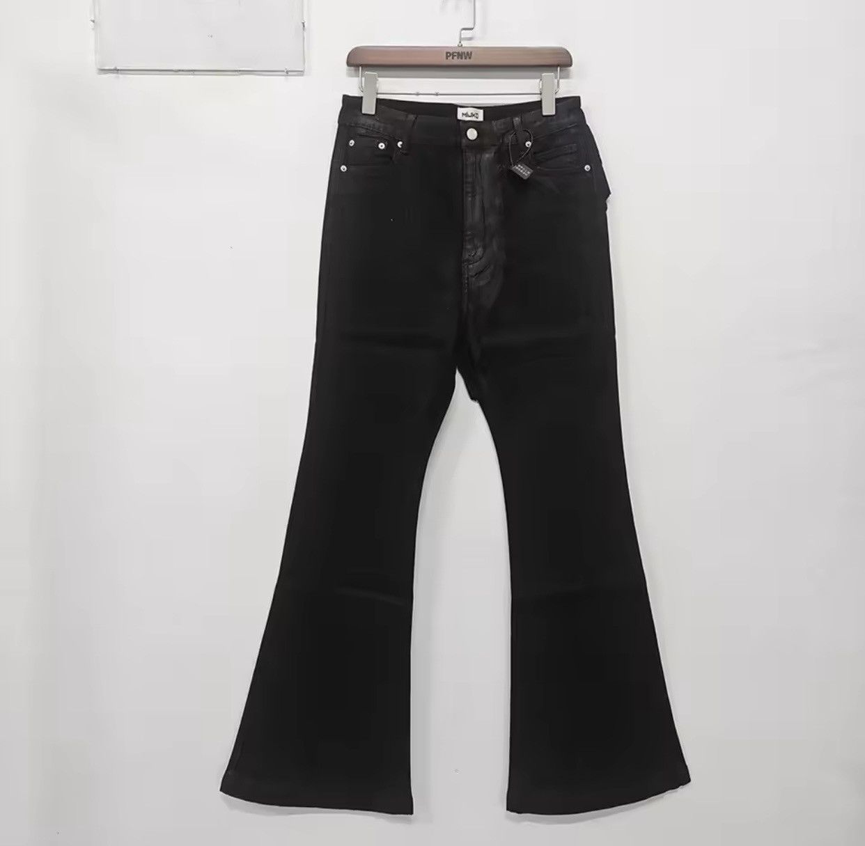 Japanese Brand × Jean Streetwear Wax Leather Stretch Hombre Baggy Flare Pants Size US 30 / EU 46 - 6 Thumbnail