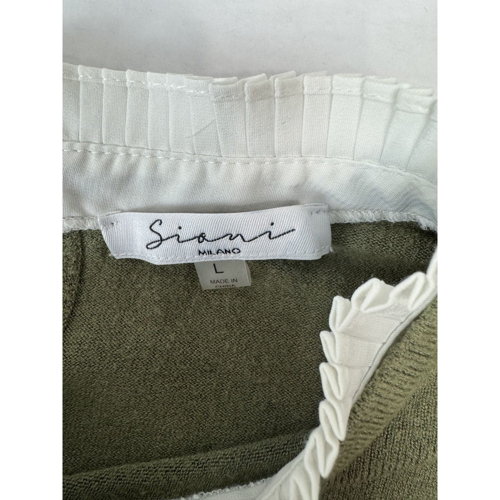 Other Siani Milano Olive Green Sweater White Pleated Cuff Large Size L / US 10 / IT 46 - 5 Thumbnail