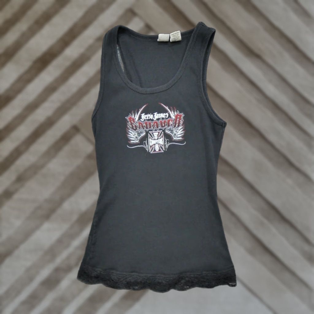 VINTAGE West Coast Choppers Tank Top Womens Large Black Jesse James Stretch Y2K