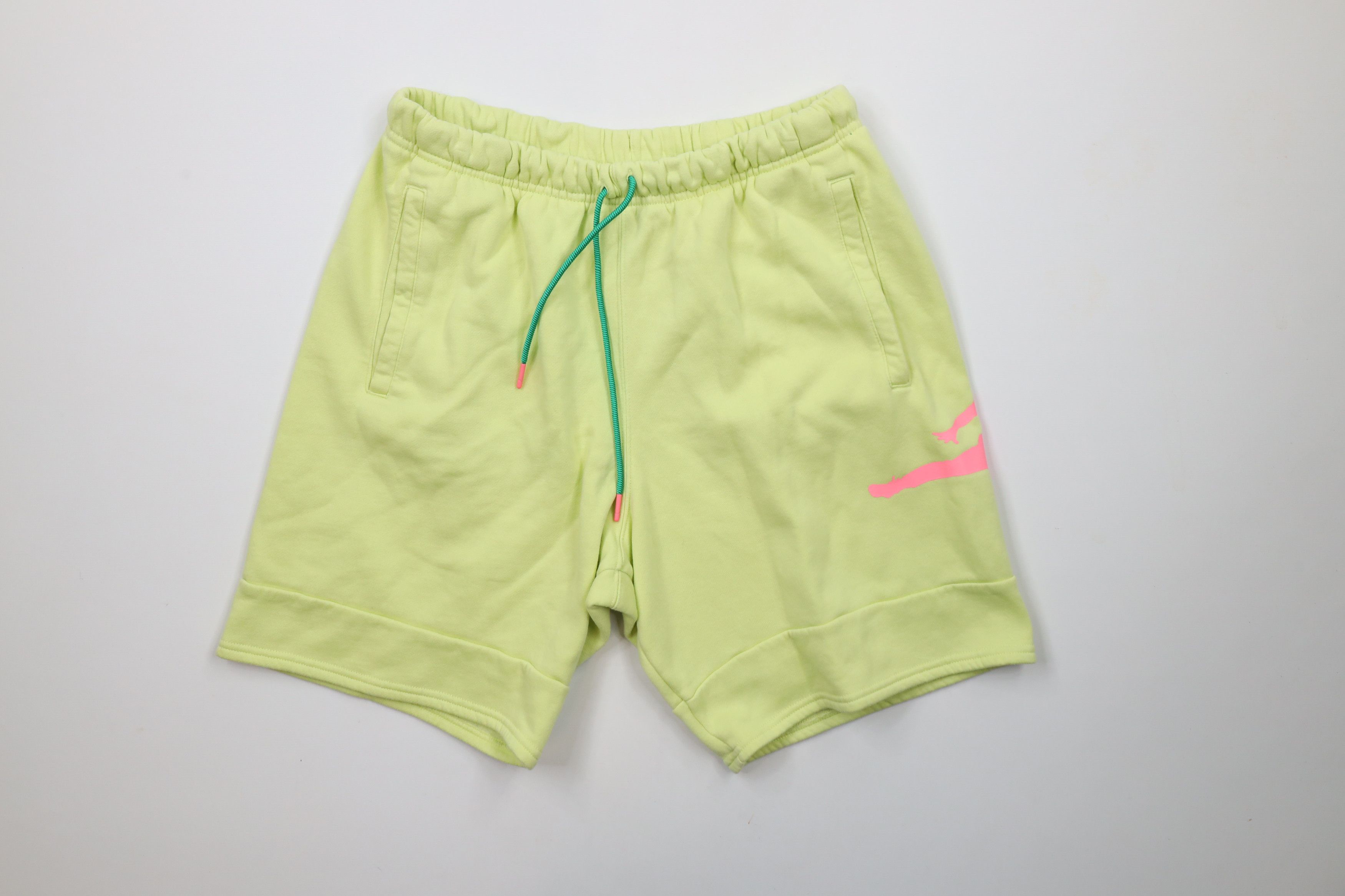 Nike × Vintage Nike Air Jordan Big Logo Jumpman Fleece Shorts Lime Green Size US 32 / EU 48 - 2 Thumbnail