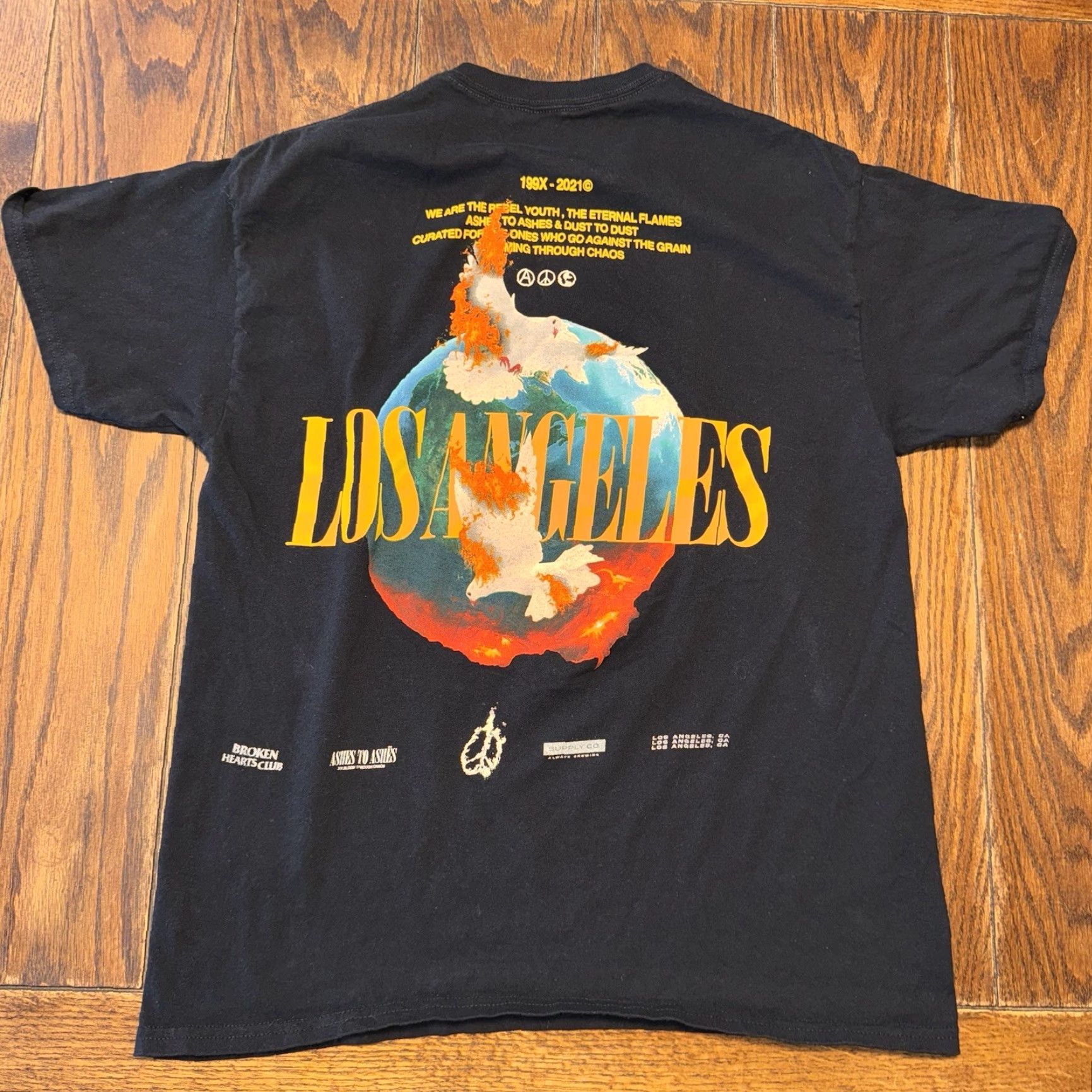 Vintage Civil Regime T-Shirt Bird Earth Flames Black Large Mens Short Sleeve Crew Neck Graphic Print 26 by 20.5 pit to pit Size US L / EU 52-54 / 3 - 2 Thumbnail