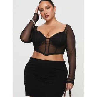 PRINCESS POLLY Princess Polly Maranta Long Sleeve Top Black Curve Size 14 Size XL / US 12-14 / IT 48-50 - 4 Thumbnail